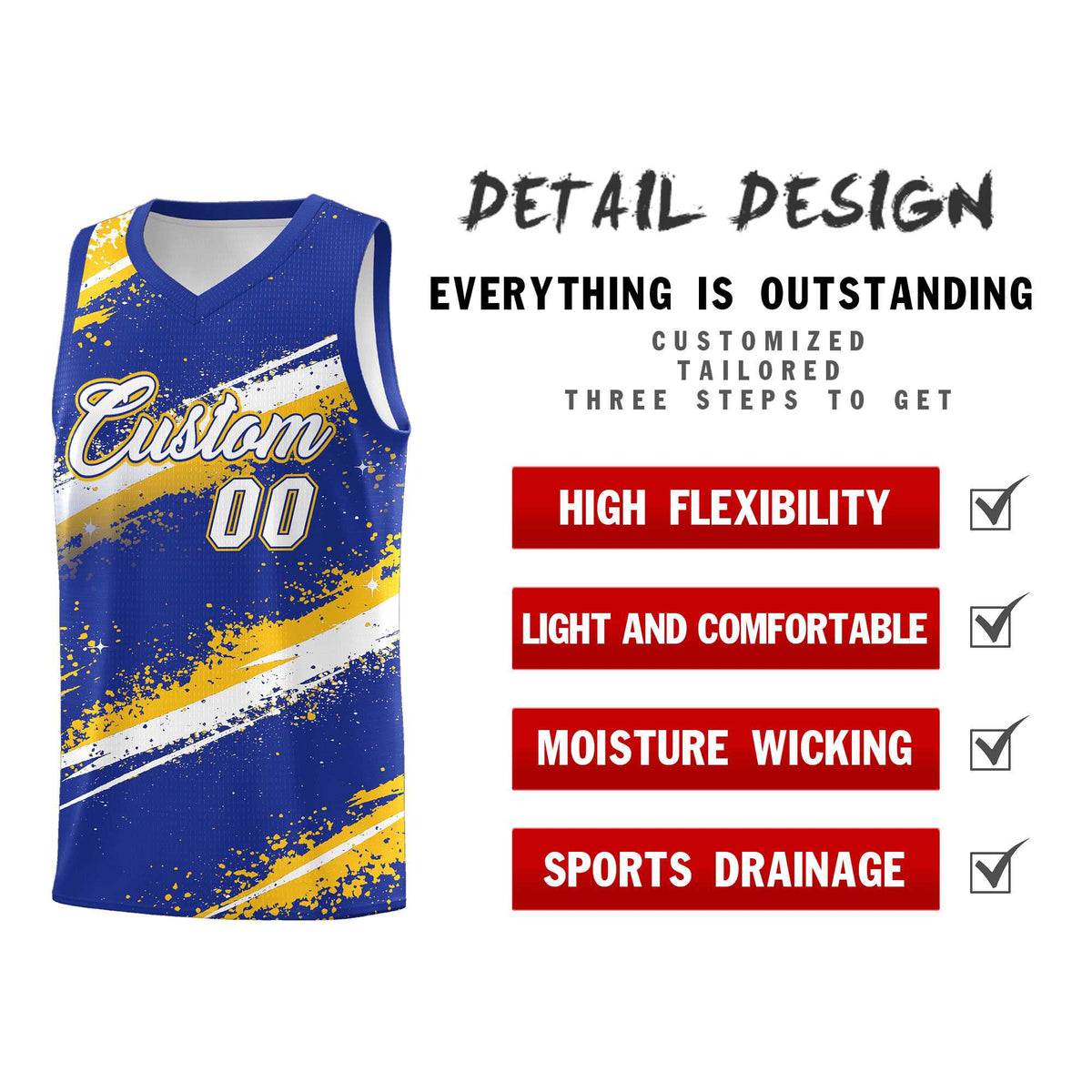 Custom Royal Blue Yellow White Basketball Jersey Stellar Strike Series Cosmic Quick-Drying