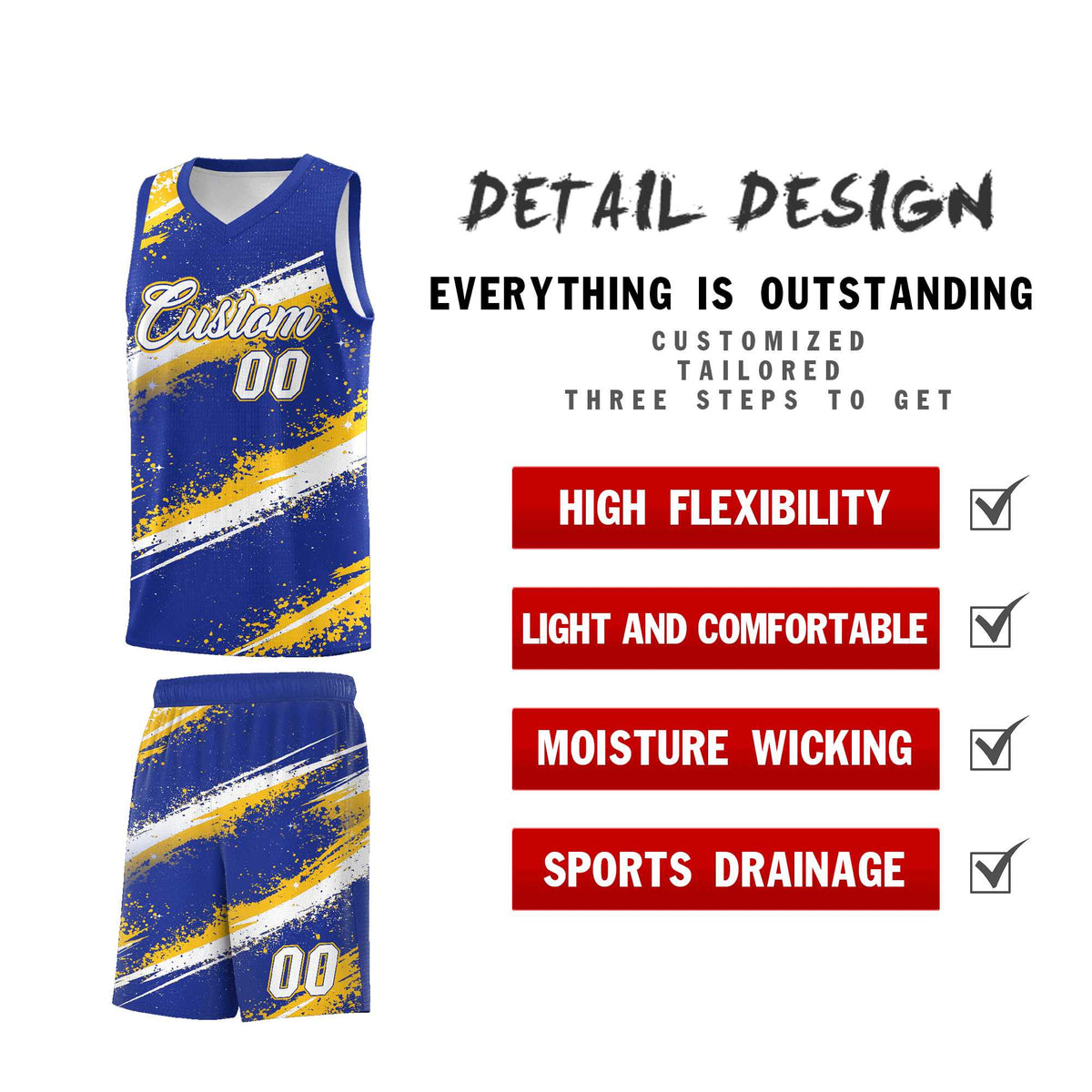 Custom Royal Blue Yellow White Basketball Jersey Stellar Strike Series Cosmic Quick-Drying