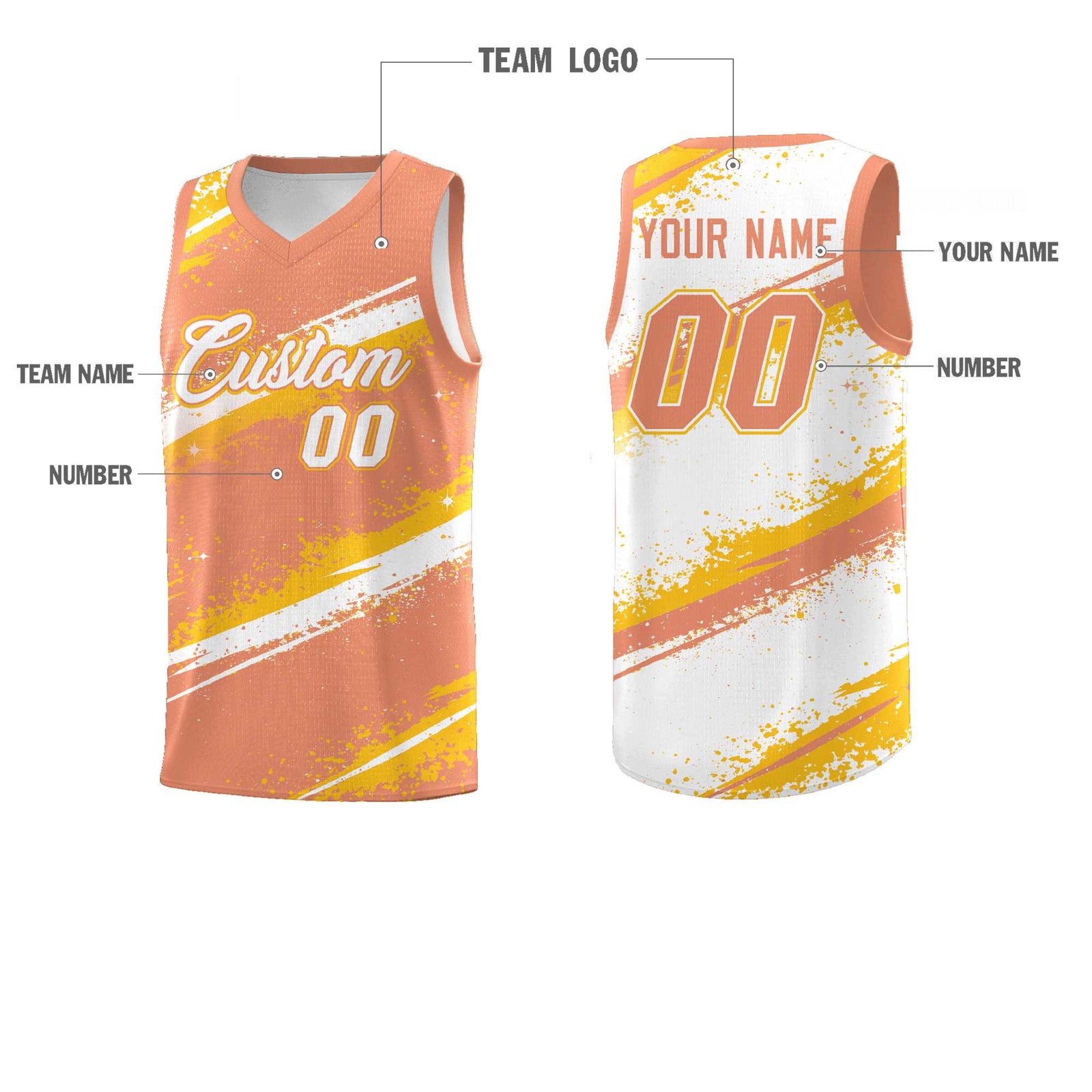 Custom Light Orange Yellow White Basketball Jersey Stellar Strike Series Stellar Wrinkle-Resistant