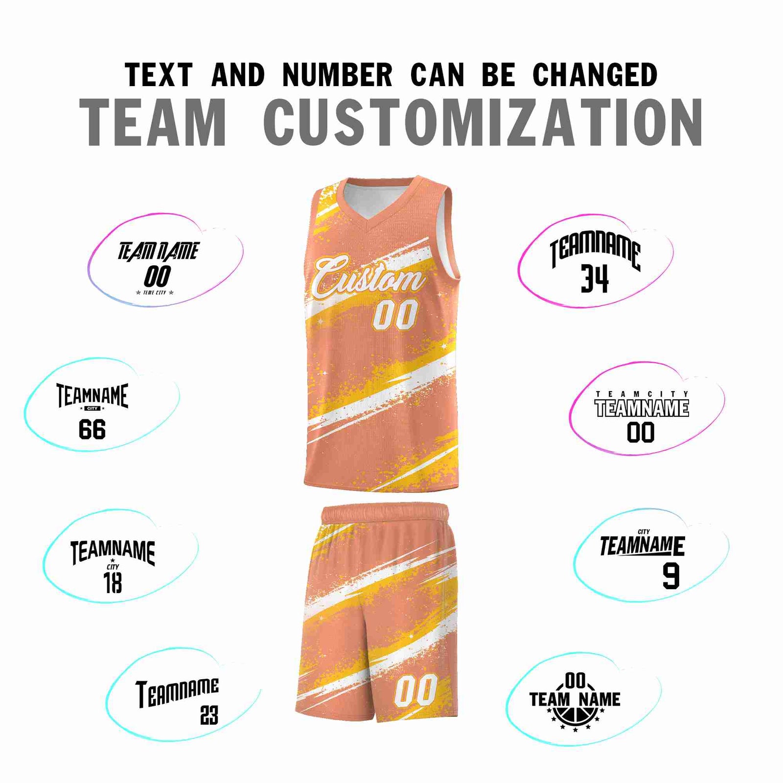 Custom Light Orange Yellow White Basketball Jersey Stellar Strike Series Stellar Wrinkle-Resistant