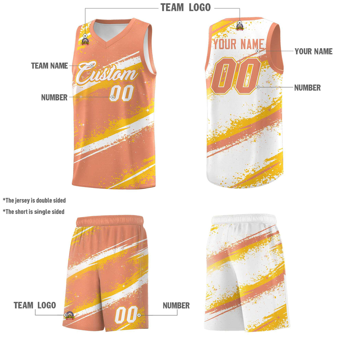 Custom Light Orange Yellow White Basketball Jersey Stellar Strike Series Stellar Wrinkle-Resistant