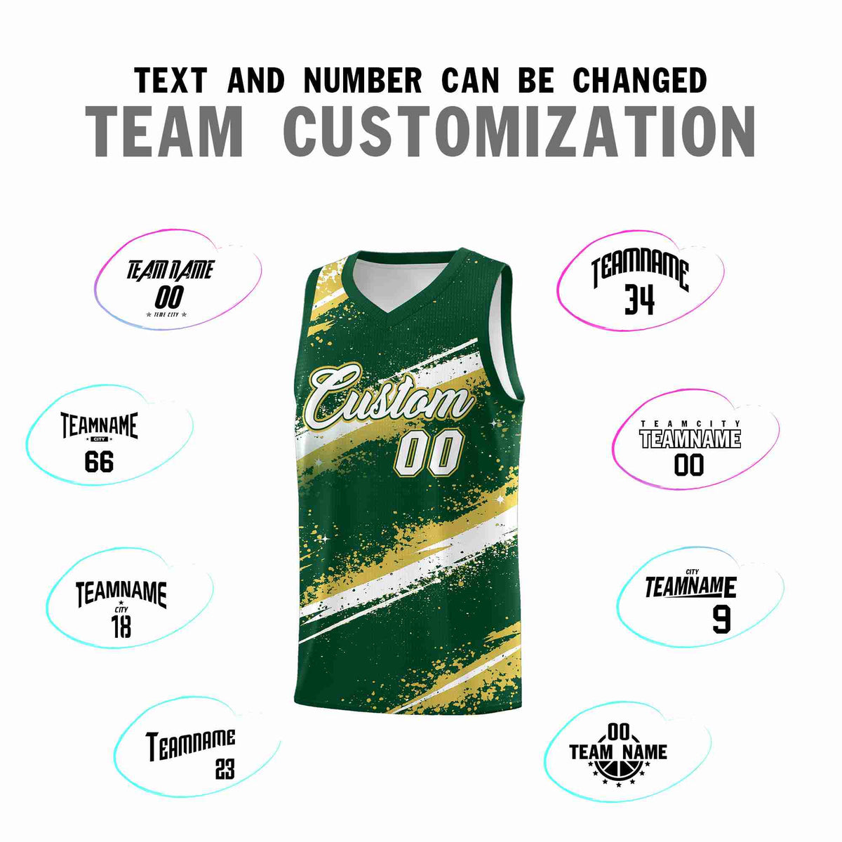 Custom Dark Green Old Gold White Basketball Jersey Stellar Strike Series Splash Drapable