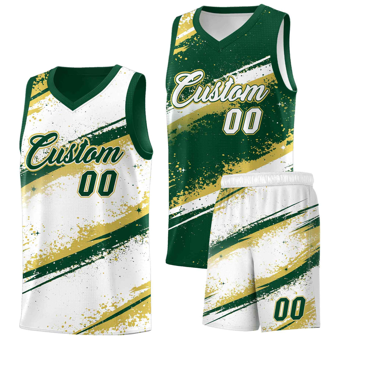 Custom Dark Green Old Gold White Basketball Jersey Stellar Strike Series Splash Drapable
