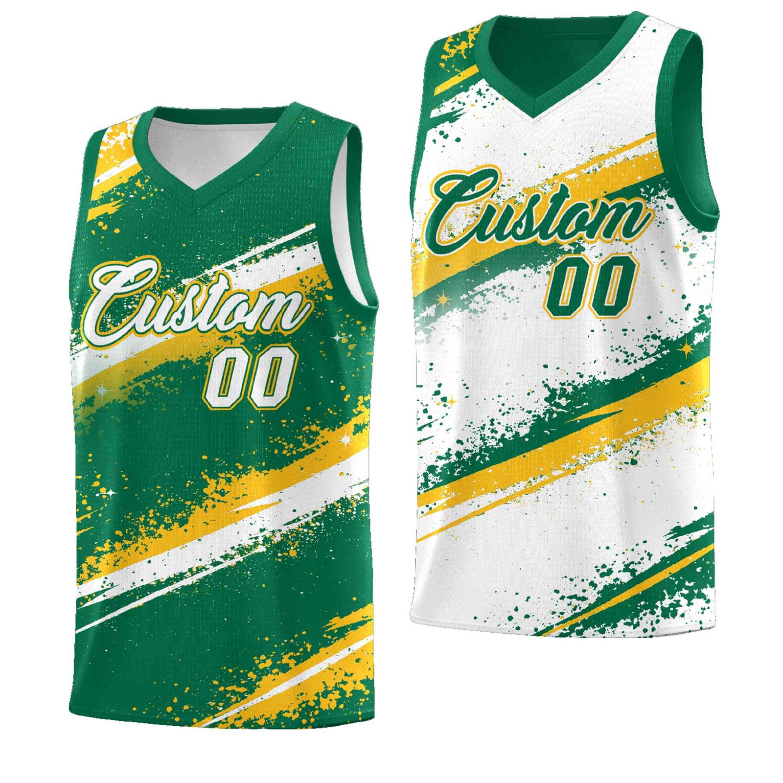 Custom Kelly Green Yellow White Basketball Jersey Stellar Strike Series Reversible Sublimation Printing