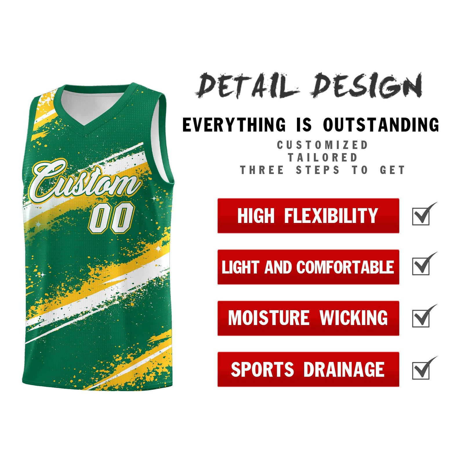 Custom Kelly Green Yellow White Basketball Jersey Stellar Strike Series Reversible Sublimation Printing