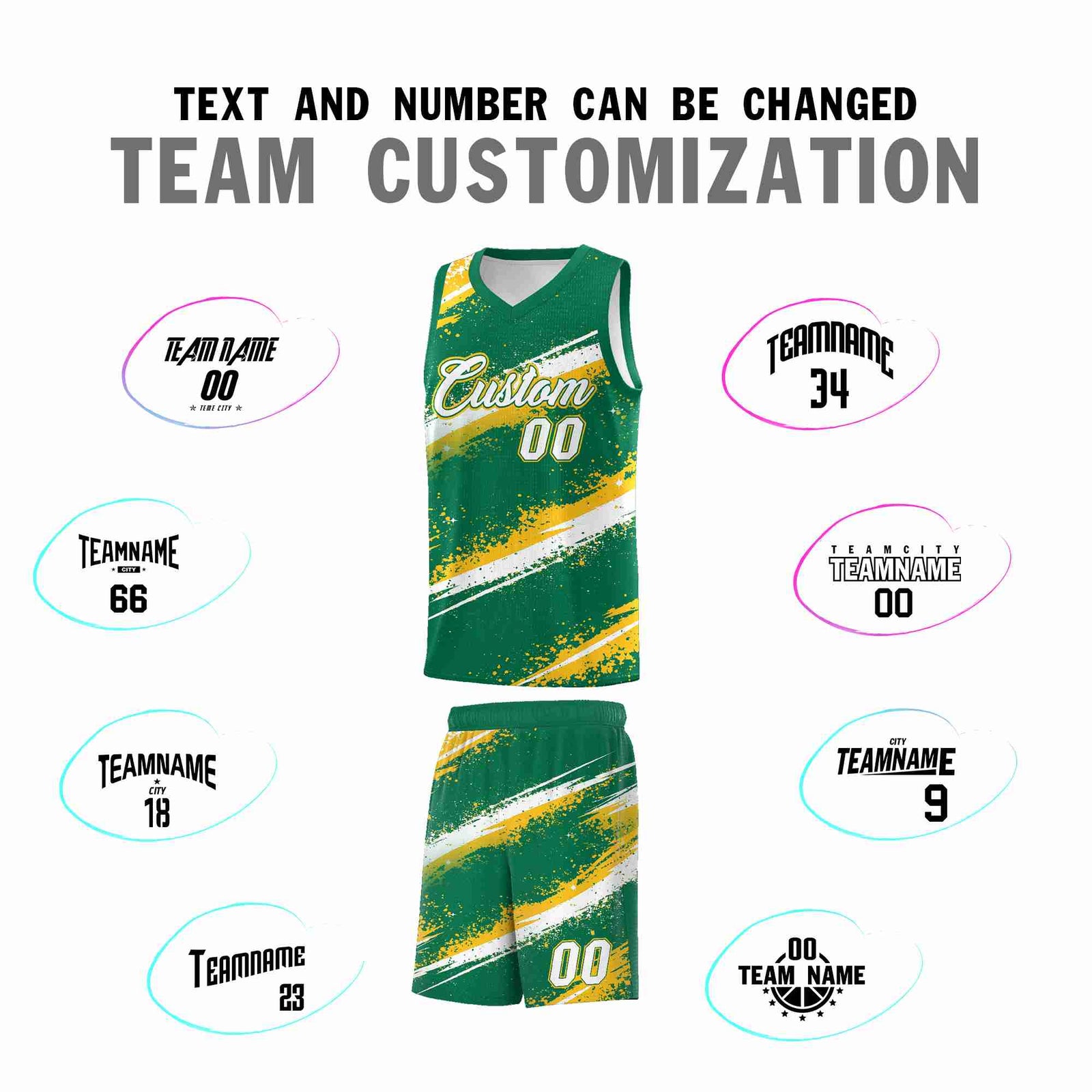 Custom Kelly Green Yellow White Basketball Jersey Stellar Strike Series Reversible Sublimation Printing