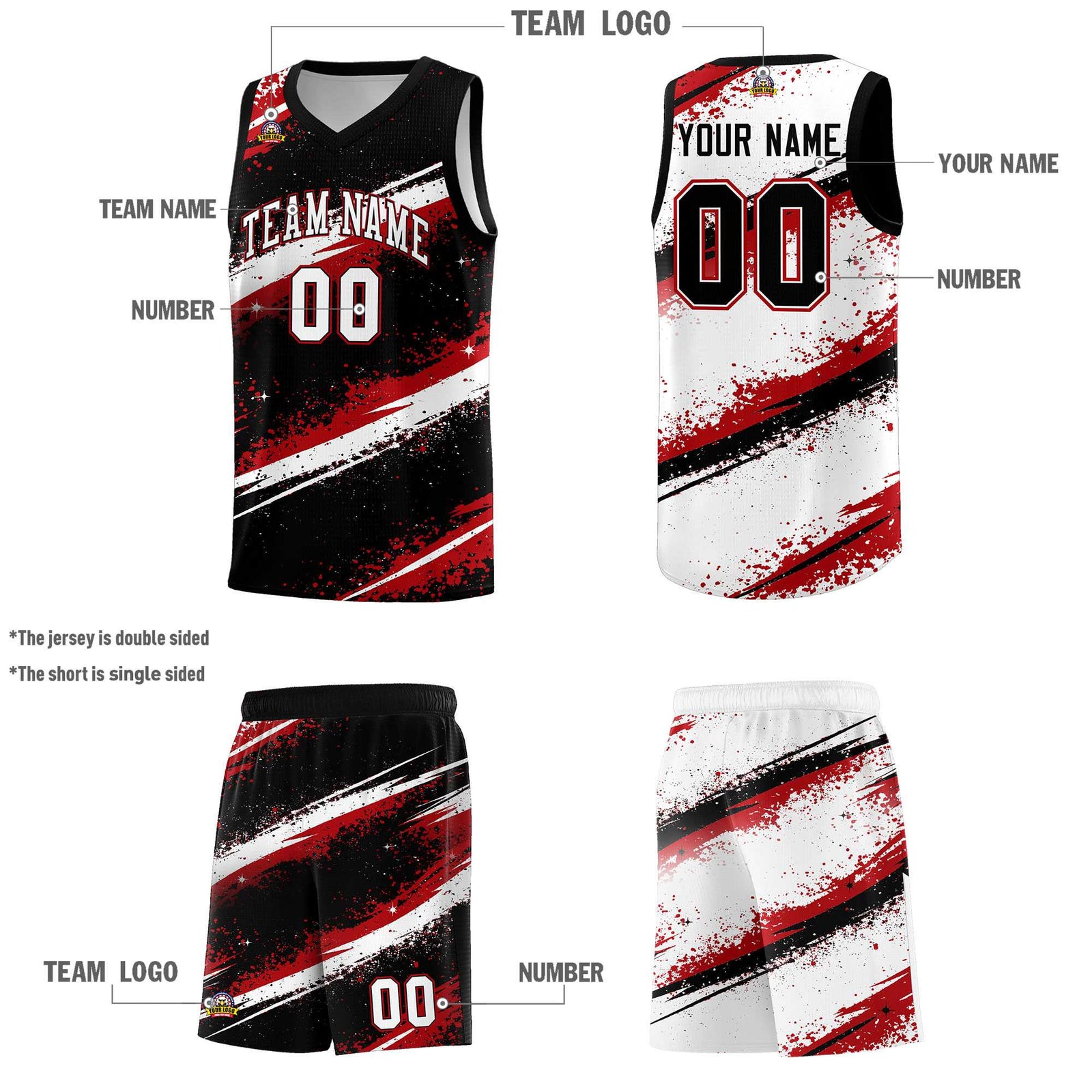 Custom Black Red White Basketball Jersey Stellar Strike Series Stellar Breathable