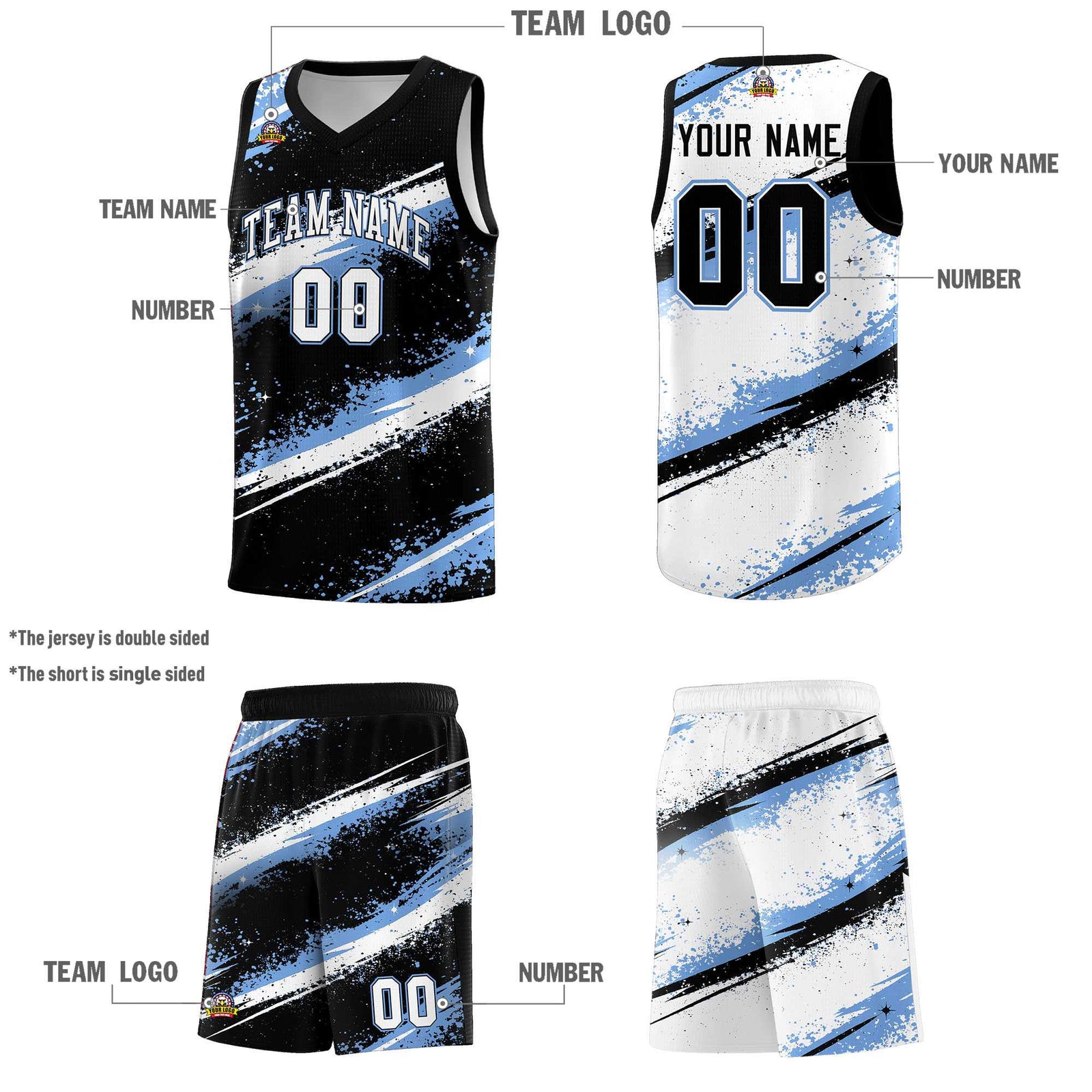 Custom Black Light Blue White Basketball Jersey Stellar Strike Series Splash Quick-Drying
