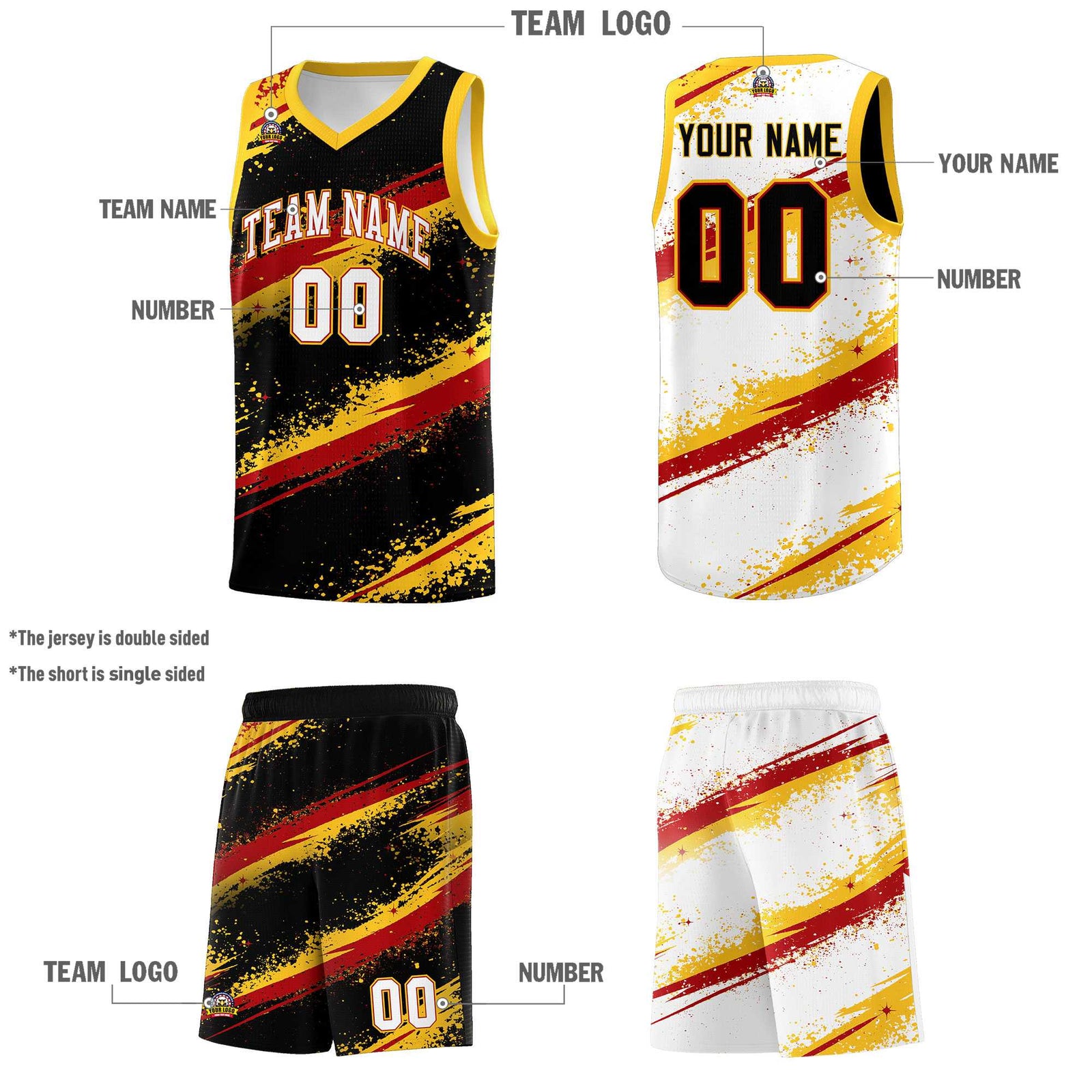 Custom Black Yellow Red Basketball Jersey Stellar Strike Series Dynamic Wrinkle-Resistant