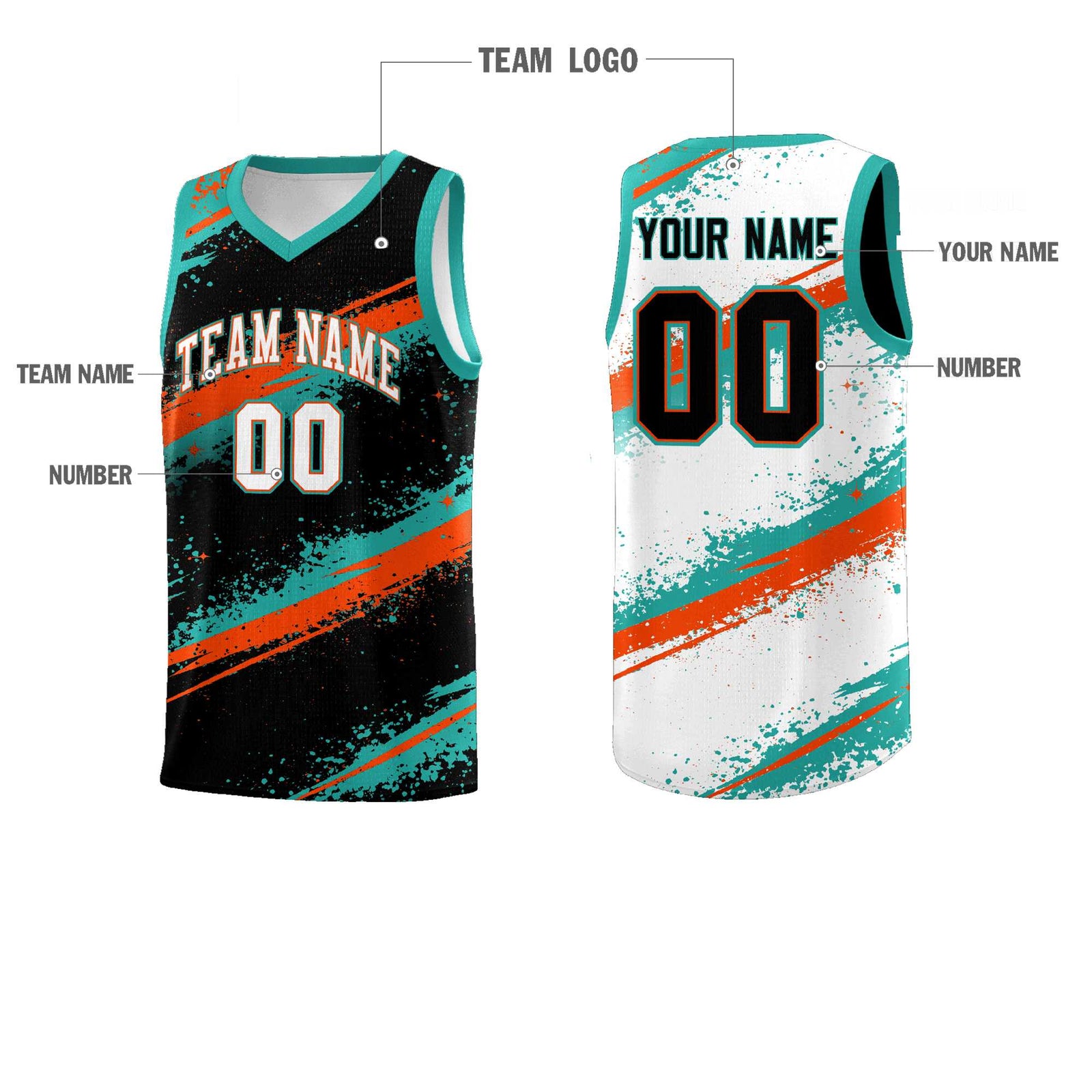 Custom Black Aqua Orange Basketball Jersey Stellar Strike Series Velocity Drapable