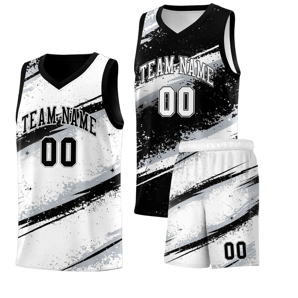 Custom Black Silver White Basketball Jersey Stellar Strike Series Stellar Quick-Drying