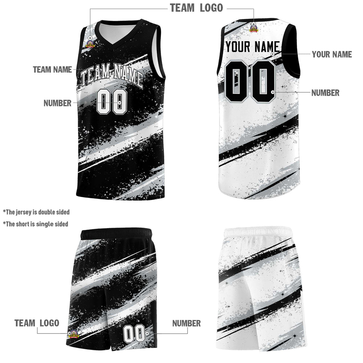 Custom Black Silver White Basketball Jersey Stellar Strike Series Stellar Quick-Drying