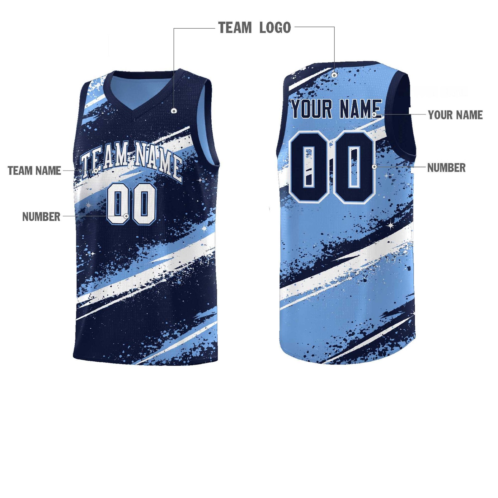 Custom Navy Light Blue White Basketball Jersey Stellar Strike Series Dynamic Drapable