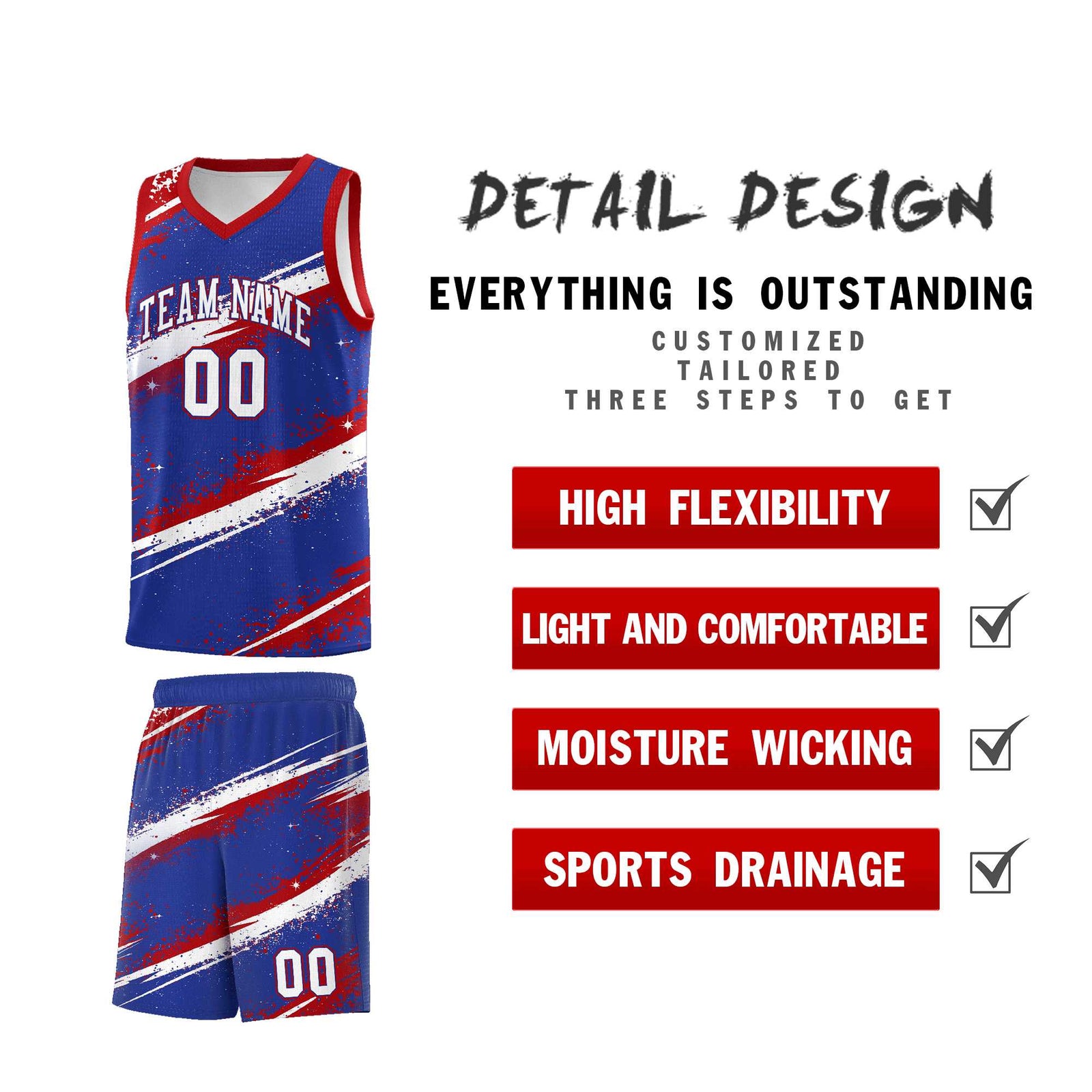 Custom Royal Blue Red White Basketball Jersey Stellar Strike Series Impact Quick-Drying