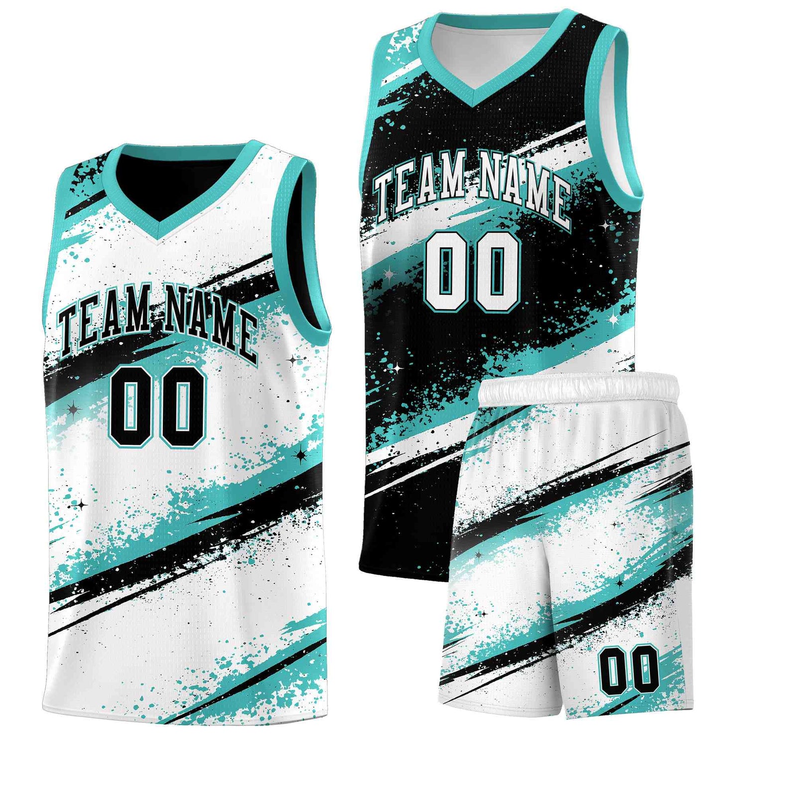 Custom Black Teal-04 White Basketball Jersey Stellar Strike Series Stellar Lightweight