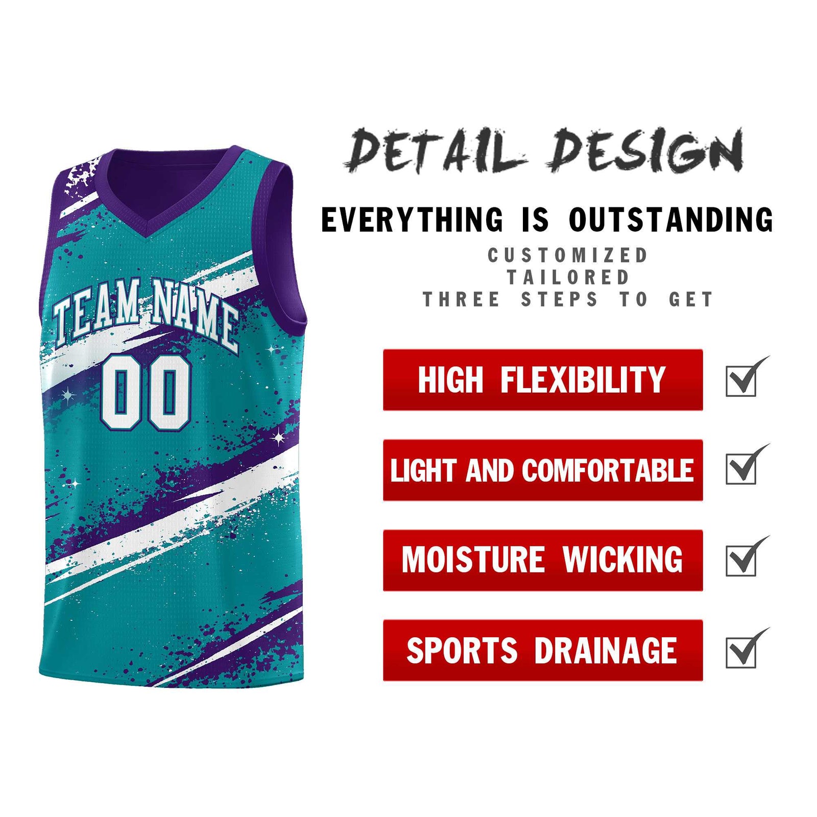 Custom Teal Purple White Basketball Jersey Stellar Strike Series Reversible Drapable