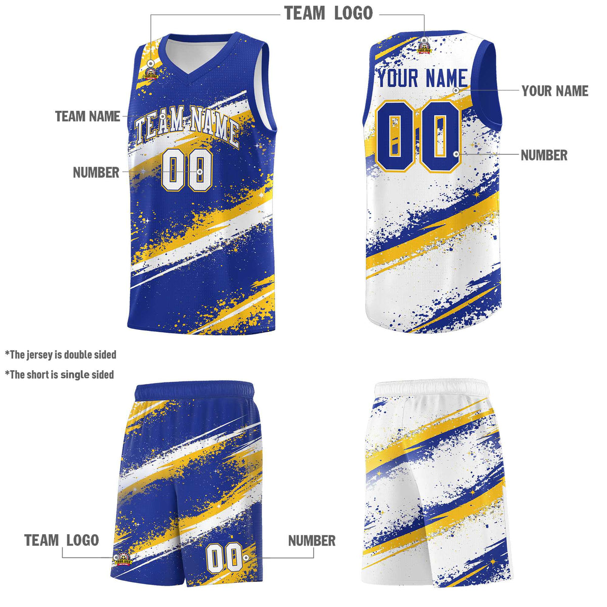 Custom Royal Blue Yellow White Basketball Jersey Stellar Strike Series Cosmic Quick-Drying