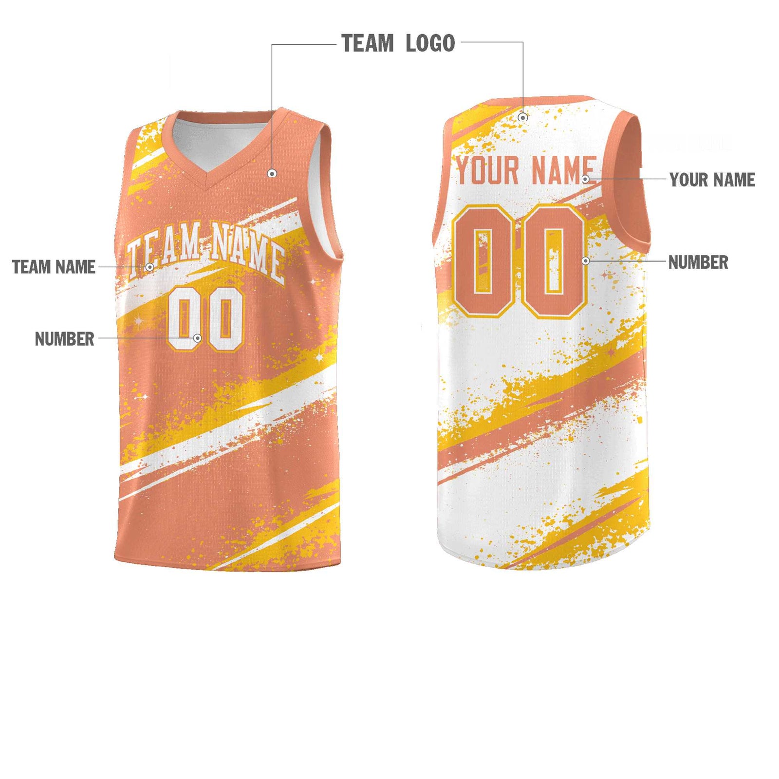 Custom Light Orange Yellow White Basketball Jersey Stellar Strike Series Stellar Wrinkle-Resistant