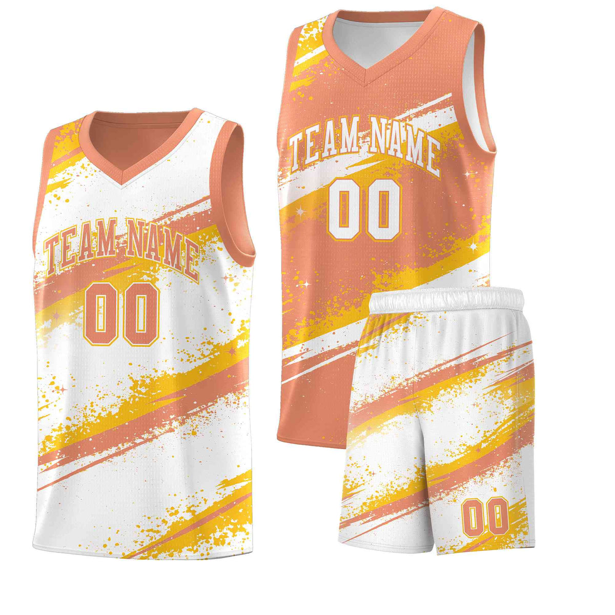 Custom Light Orange Yellow White Basketball Jersey Stellar Strike Series Stellar Wrinkle-Resistant