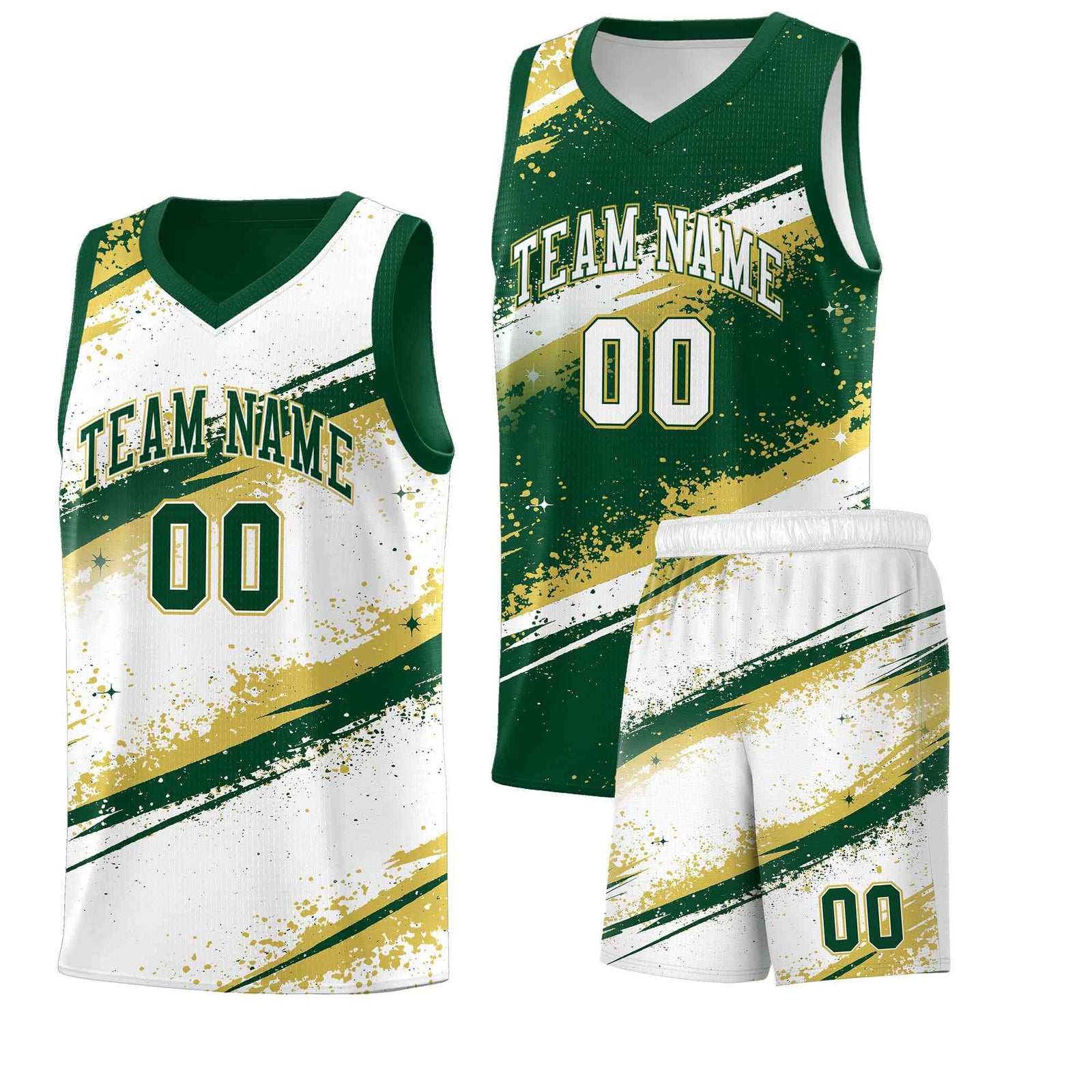 Custom Dark Green Old Gold White Basketball Jersey Stellar Strike Series Splash Drapable