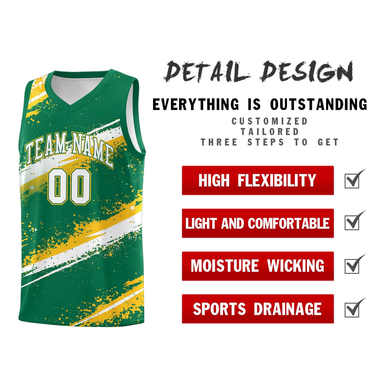 Custom Kelly Green Yellow White Basketball Jersey Stellar Strike Series Reversible Sublimation Printing