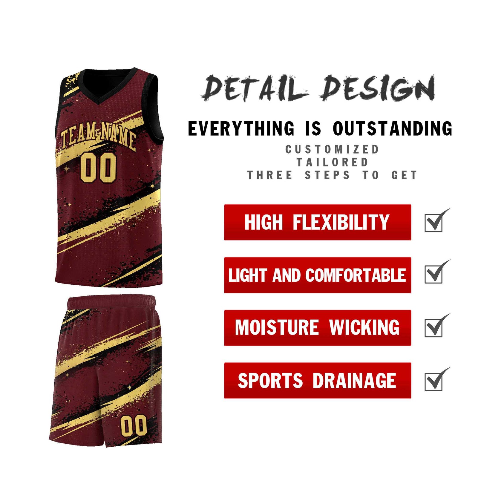 Custom Burgundy Black Khaki Basketball Jersey Stellar Strike Series Velocity Quick-Drying