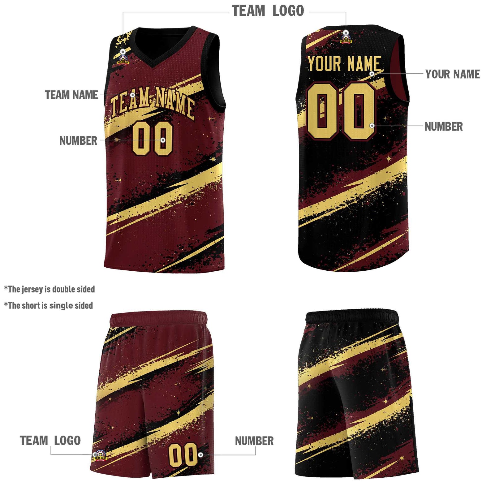 Custom Burgundy Black Khaki Basketball Jersey Stellar Strike Series Velocity Quick-Drying