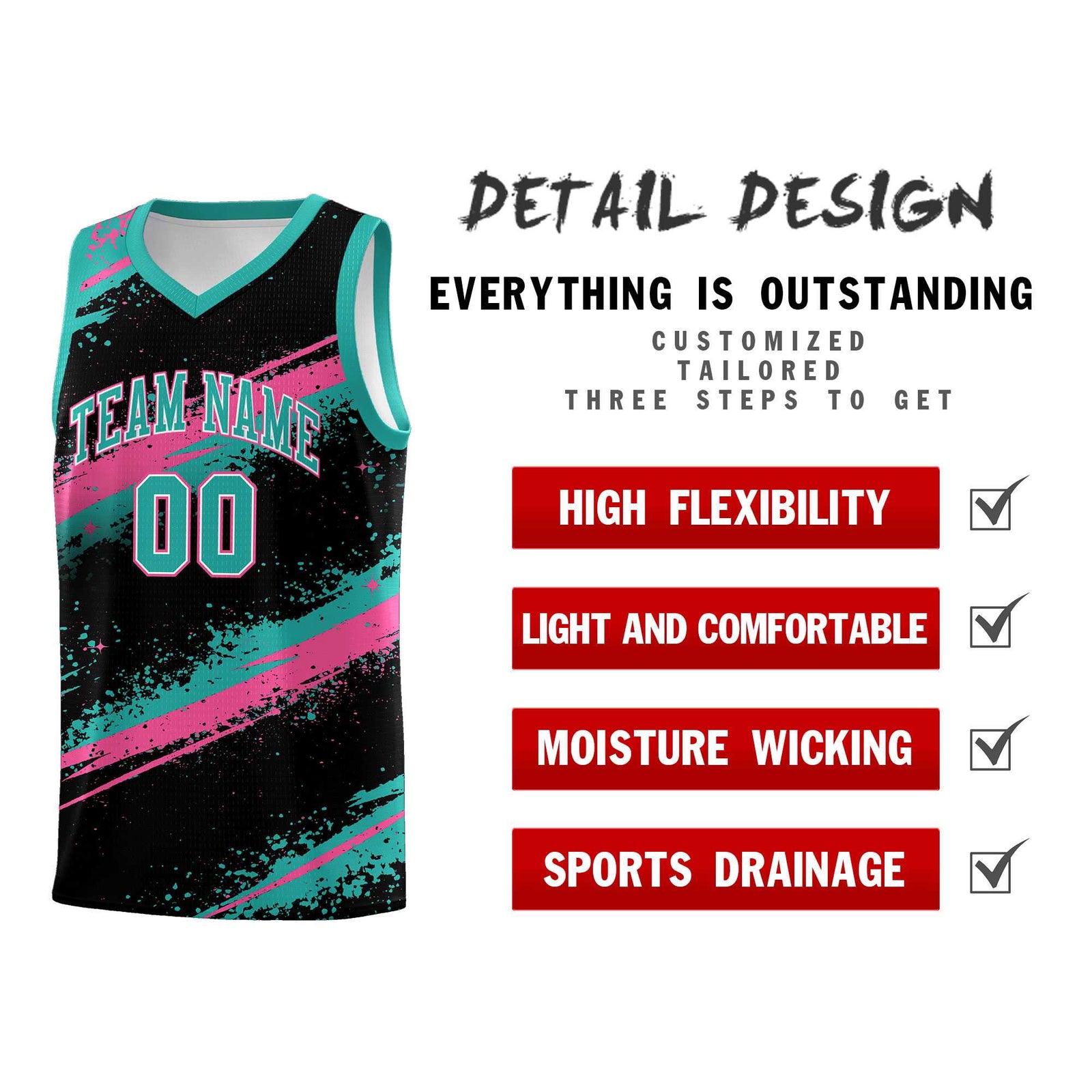 Custom Black Aqua Pink Basketball Jersey Stellar Strike Series Cosmic Lightweight