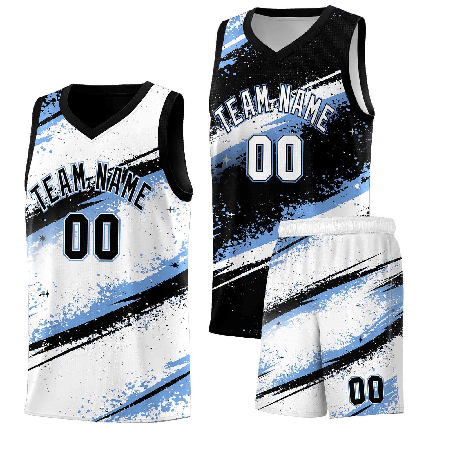 Custom Black Light Blue White Basketball Jersey Stellar Strike Series Splash Quick-Drying