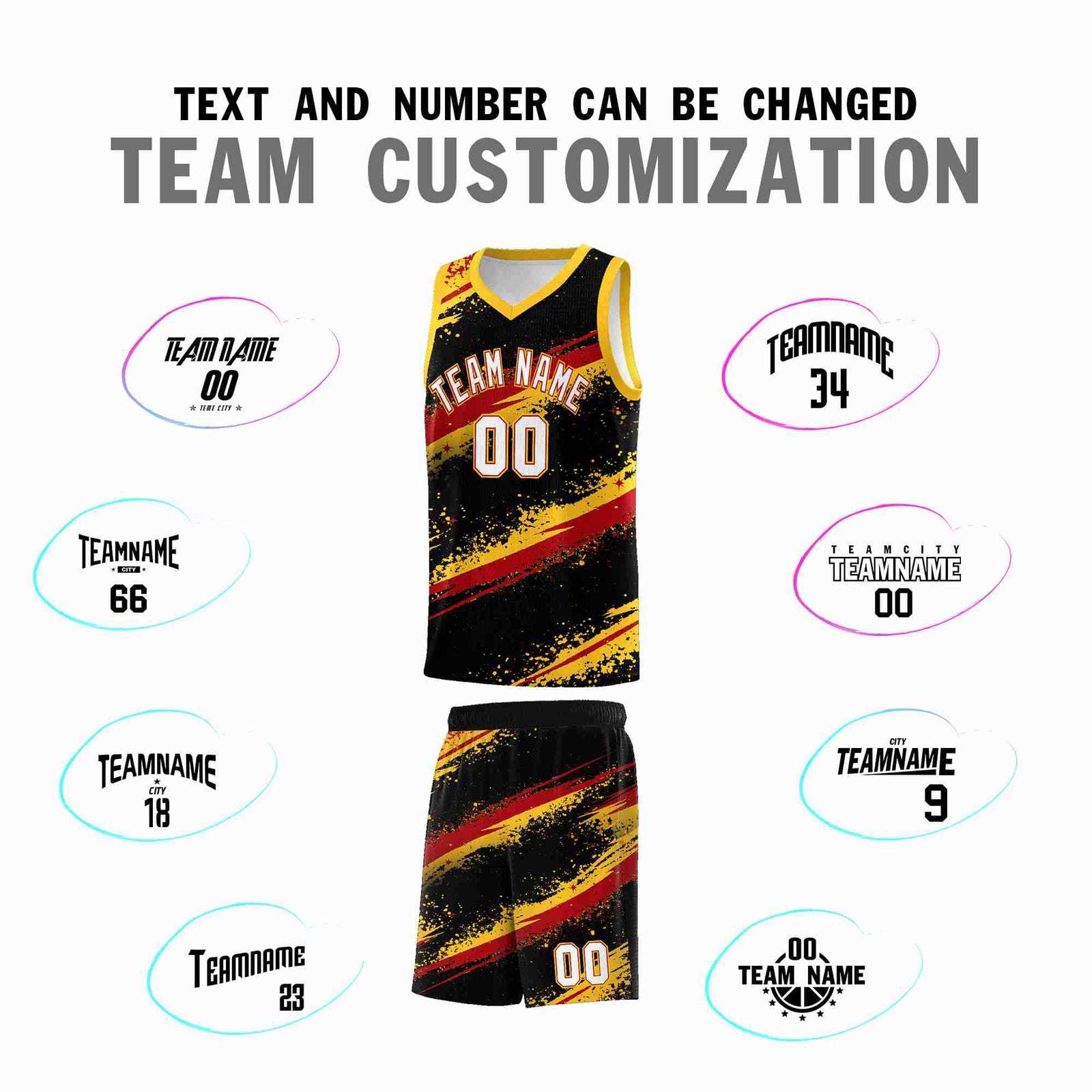Custom Black Yellow Red Basketball Jersey Stellar Strike Series Dynamic Wrinkle-Resistant