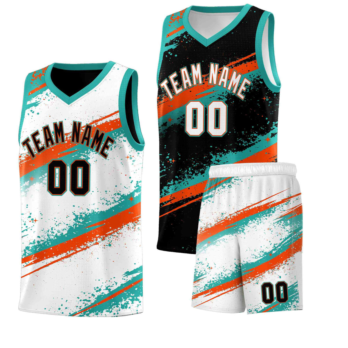 Custom Black Aqua Orange Basketball Jersey Stellar Strike Series Velocity Drapable