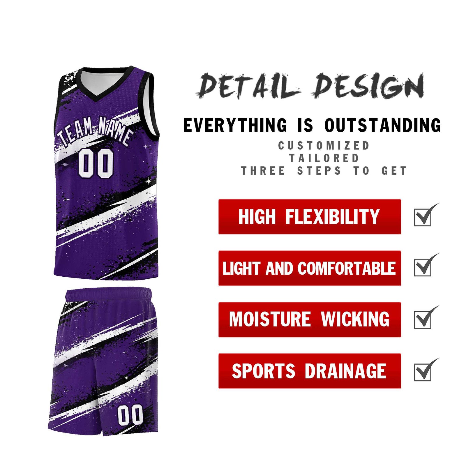 Custom Purple Black White Basketball Jersey Stellar Strike Series Impact Breathable