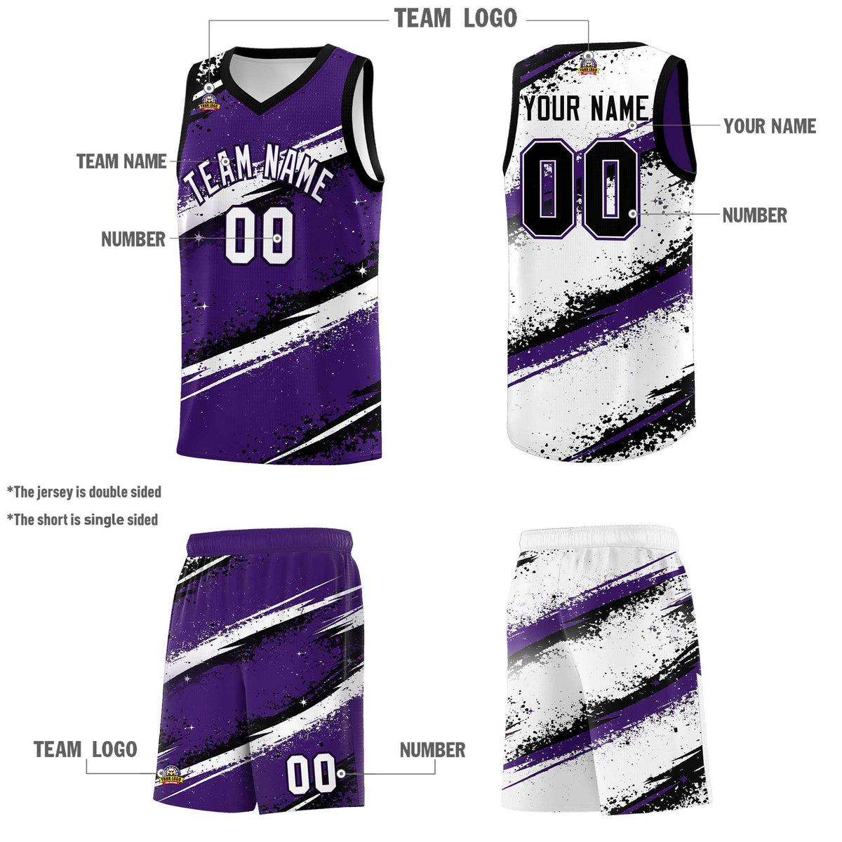 Custom Purple Black White Basketball Jersey Stellar Strike Series Impact Breathable