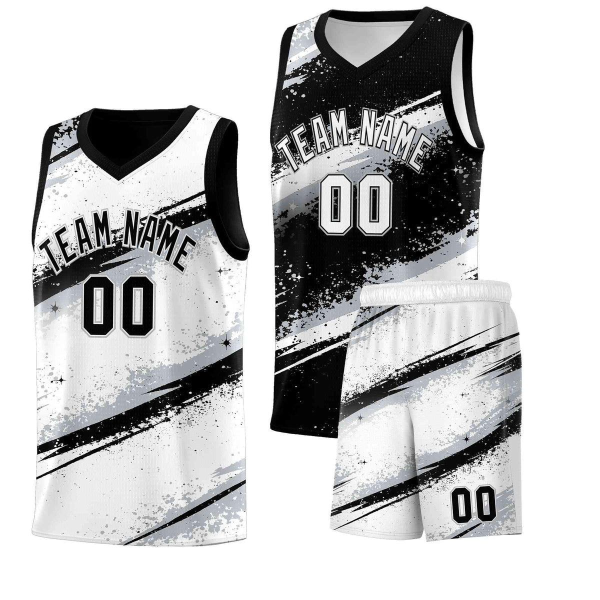 Custom Black Silver White Basketball Jersey Stellar Strike Series Stellar Quick-Drying