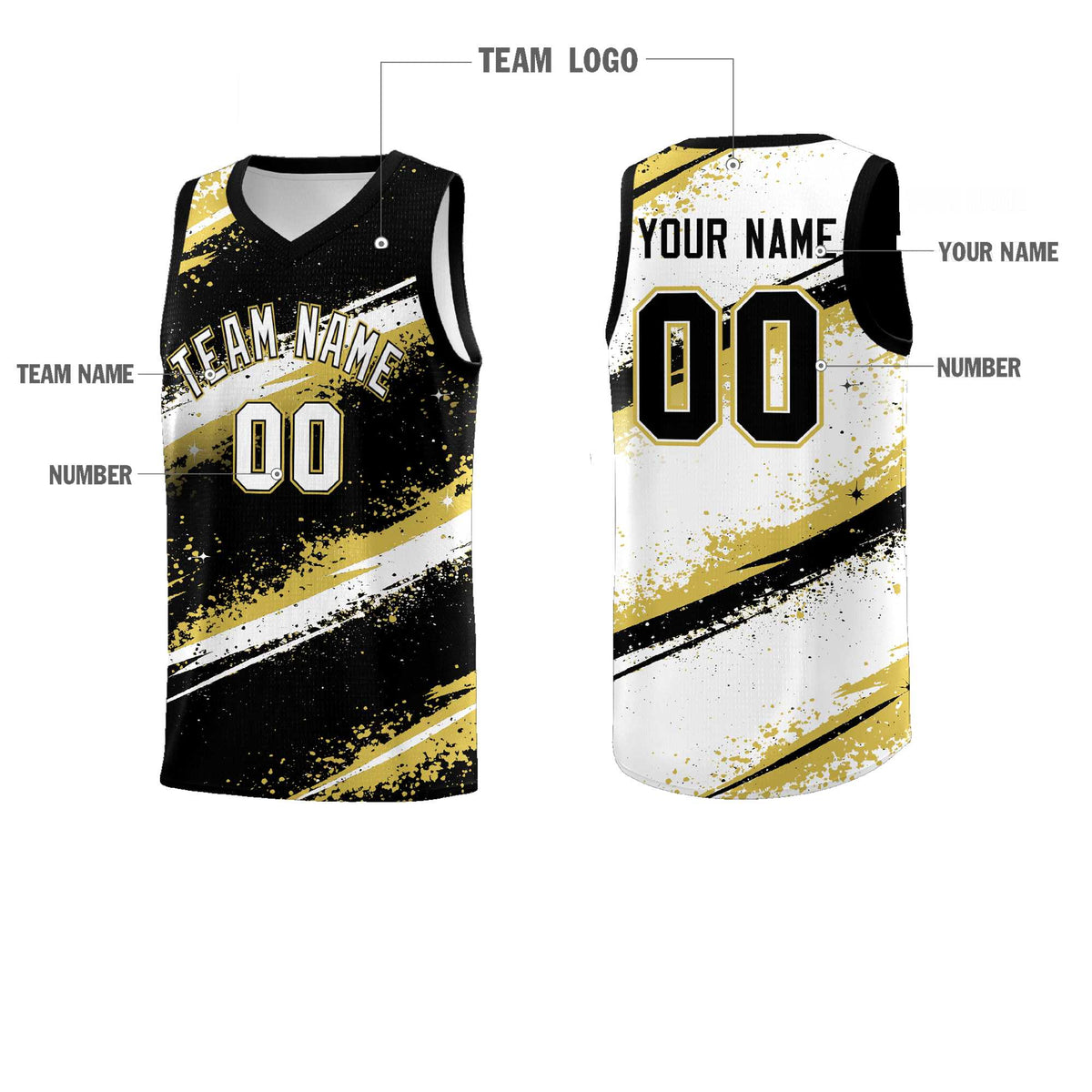 Custom Black Old Gold White Basketball Jersey Stellar Strike Series Reversible Wrinkle-Resistant