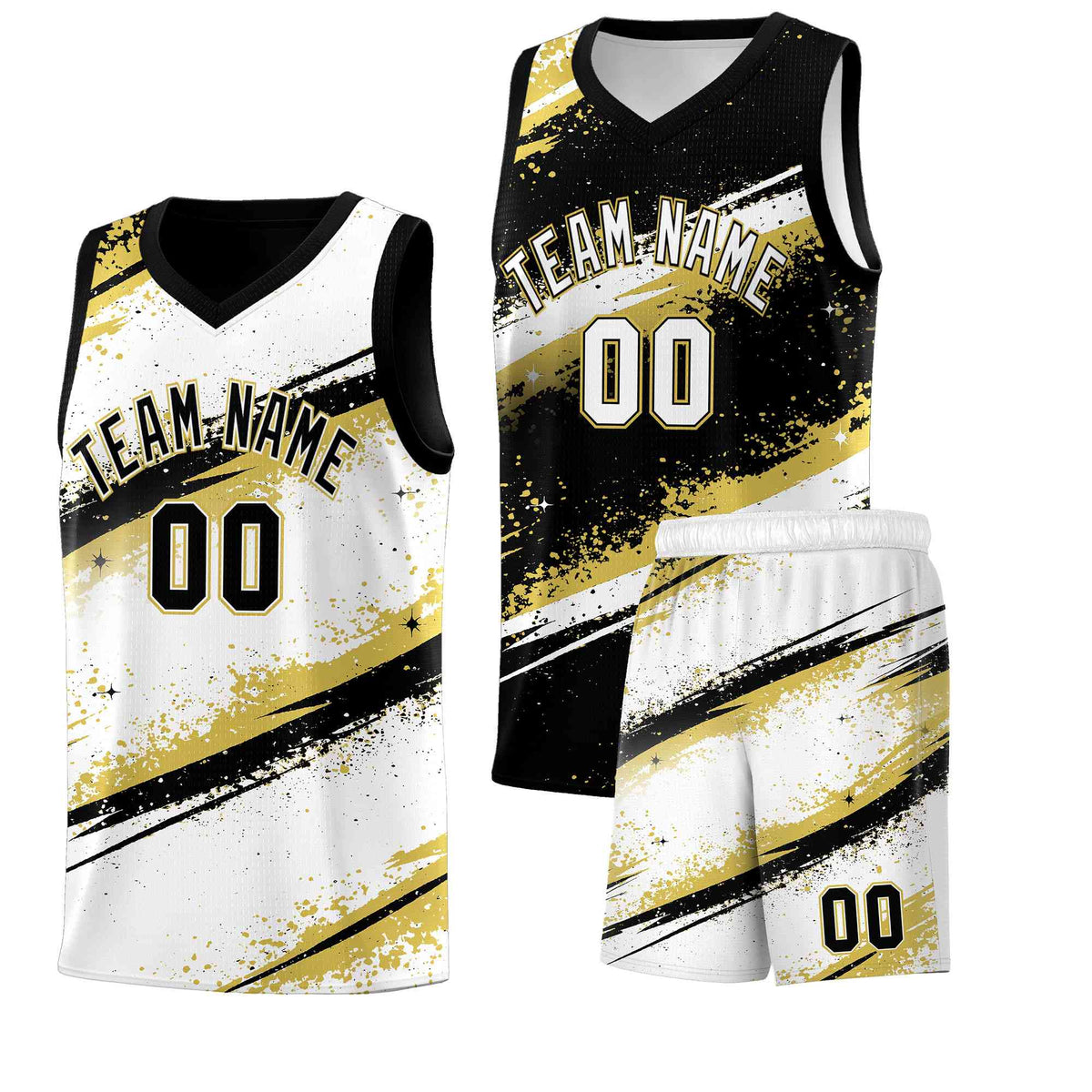 Custom Black Old Gold White Basketball Jersey Stellar Strike Series Reversible Wrinkle-Resistant