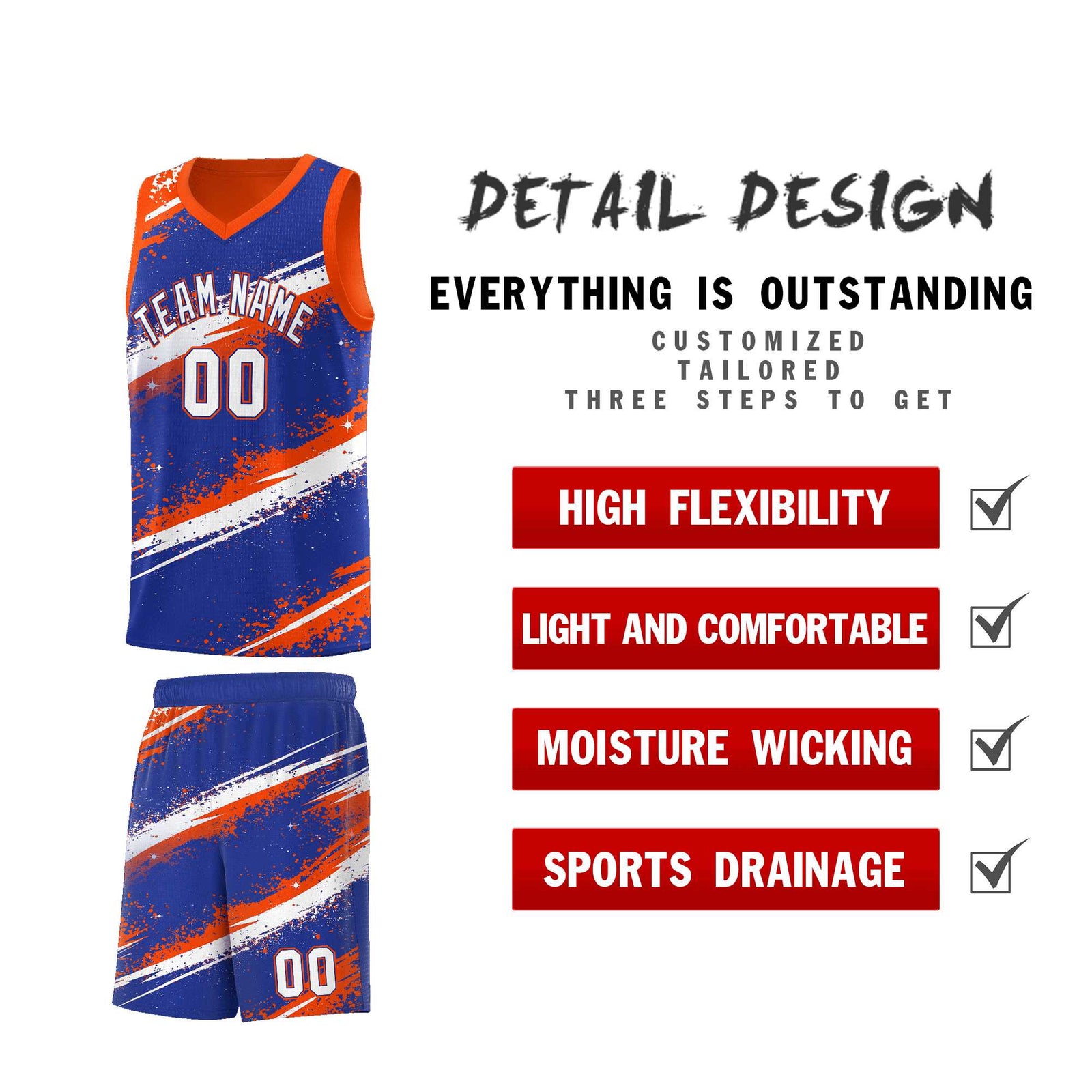 Custom Royal Blue Orange White Basketball Jersey Stellar Strike Series Cosmic Breathable