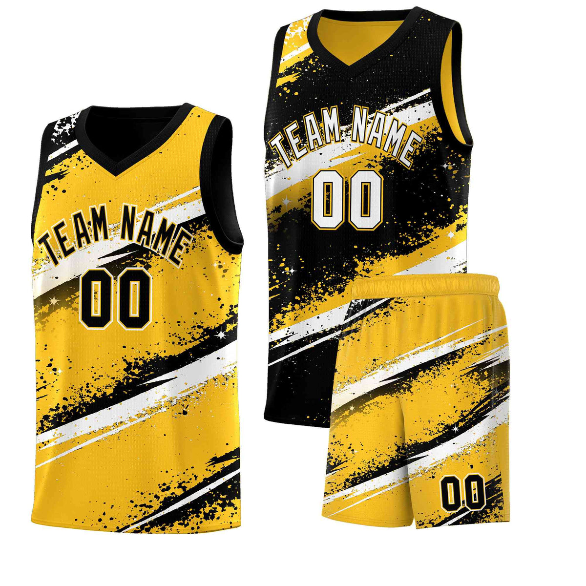 Custom Black Yellow White Basketball Jersey Stellar Strike Series Splash Wrinkle-Resistant