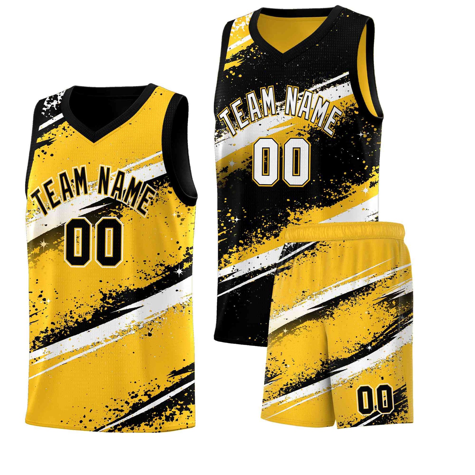 Custom Black Yellow White Basketball Jersey Stellar Strike Series Splash Wrinkle-Resistant