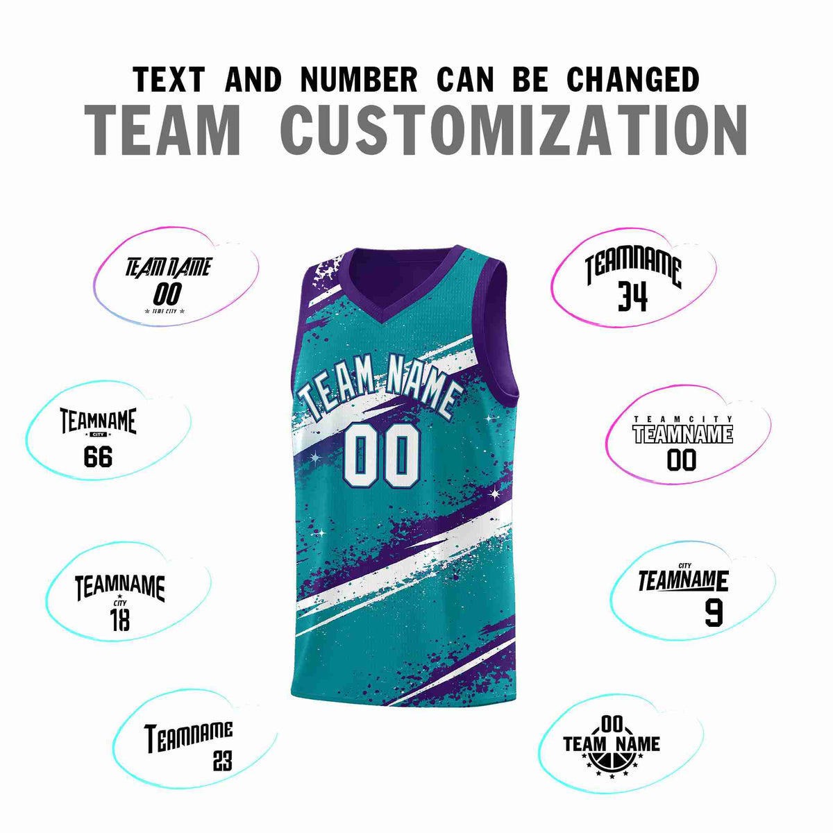 Custom Teal Purple White Basketball Jersey Stellar Strike Series Reversible Drapable