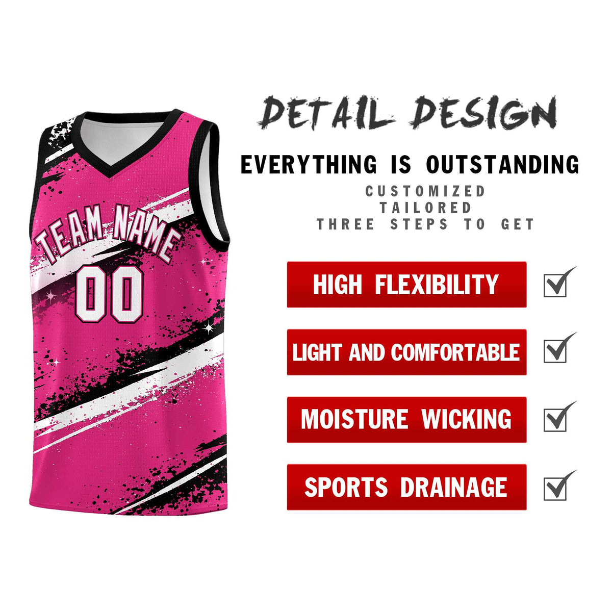 Custom Pink Black White Basketball Jersey Stellar Strike Series Dynamic Sublimation Printing