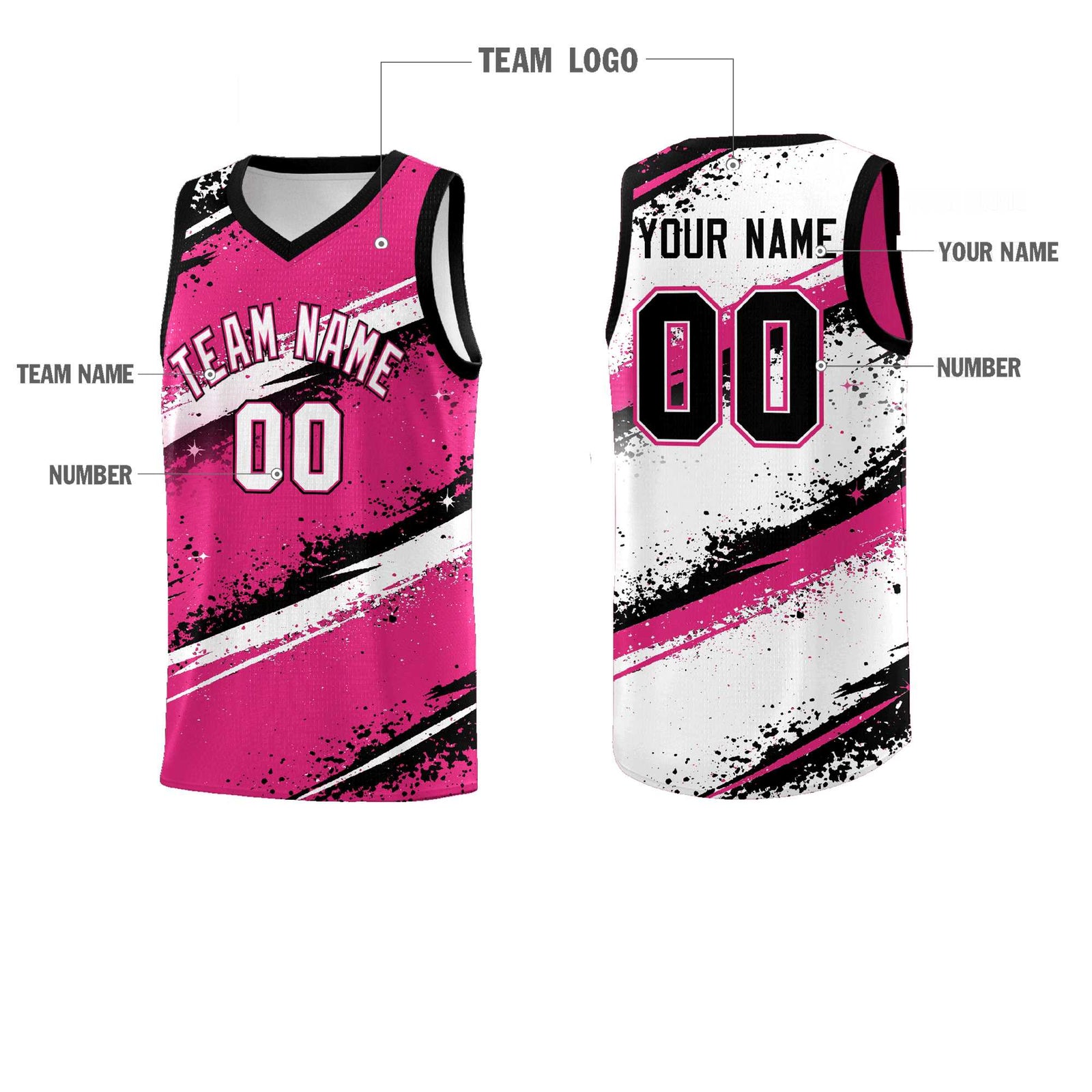 Custom Pink Black White Basketball Jersey Stellar Strike Series Dynamic Sublimation Printing