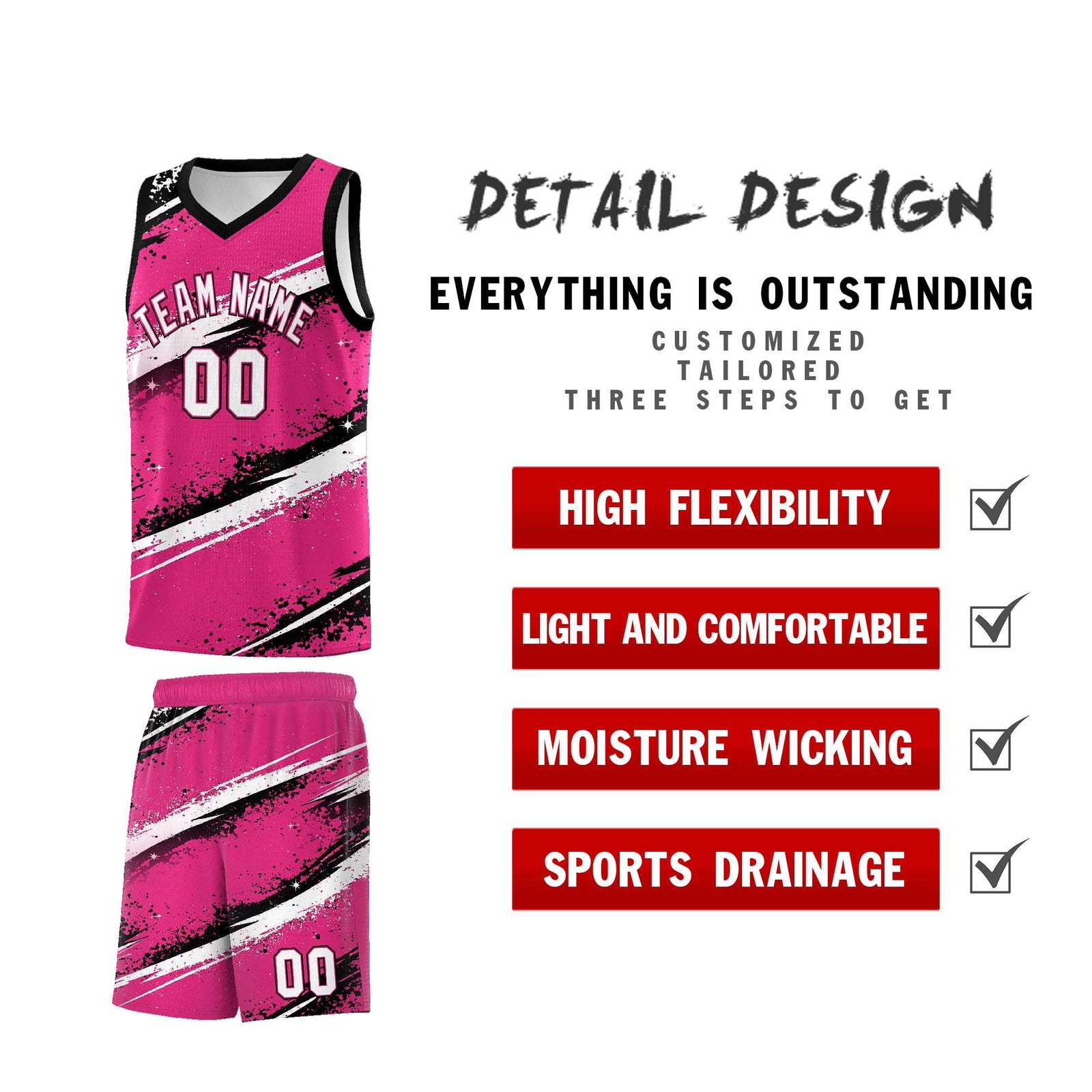 Custom Pink Black White Basketball Jersey Stellar Strike Series Dynamic Sublimation Printing