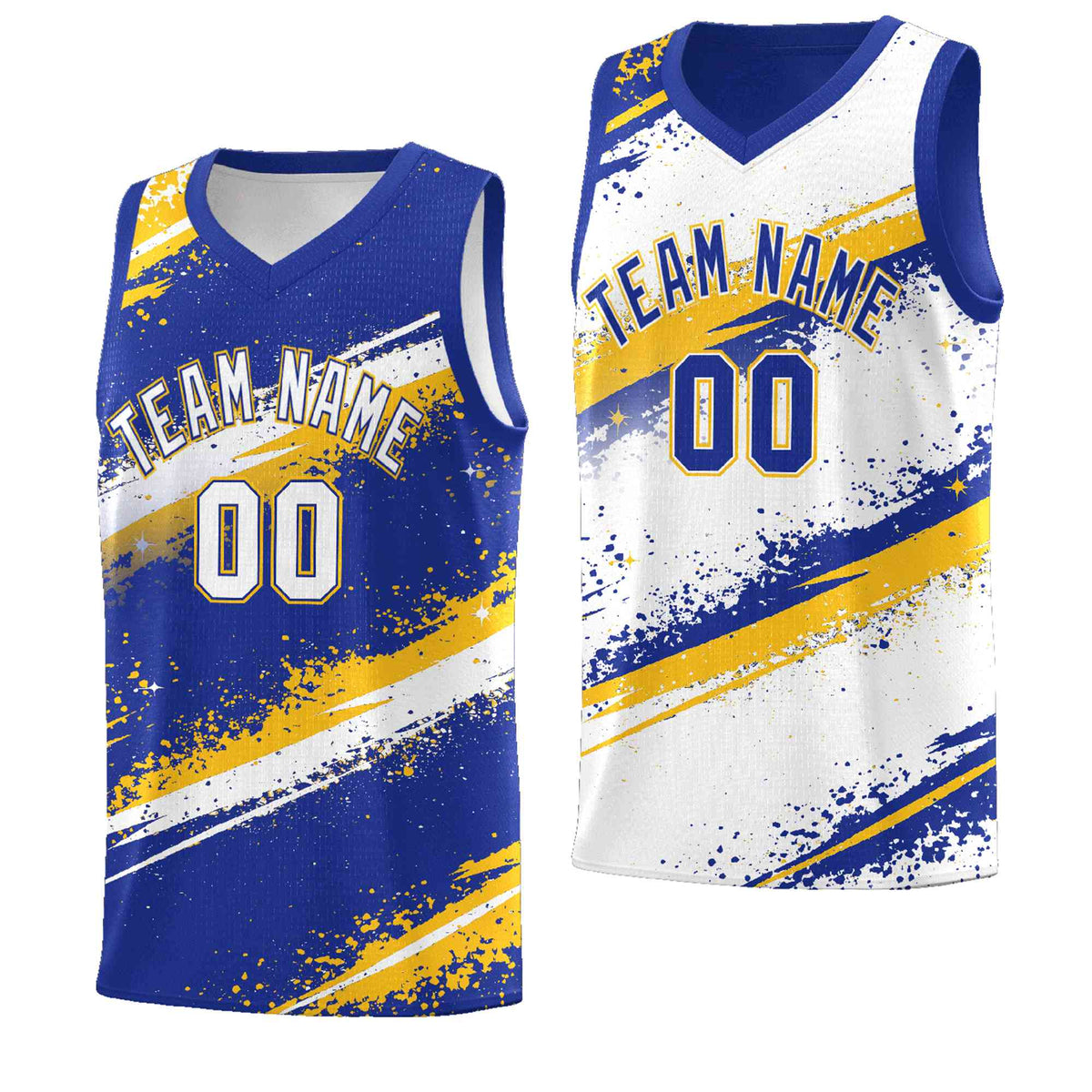 Custom Royal Blue Yellow White Basketball Jersey Stellar Strike Series Cosmic Quick-Drying