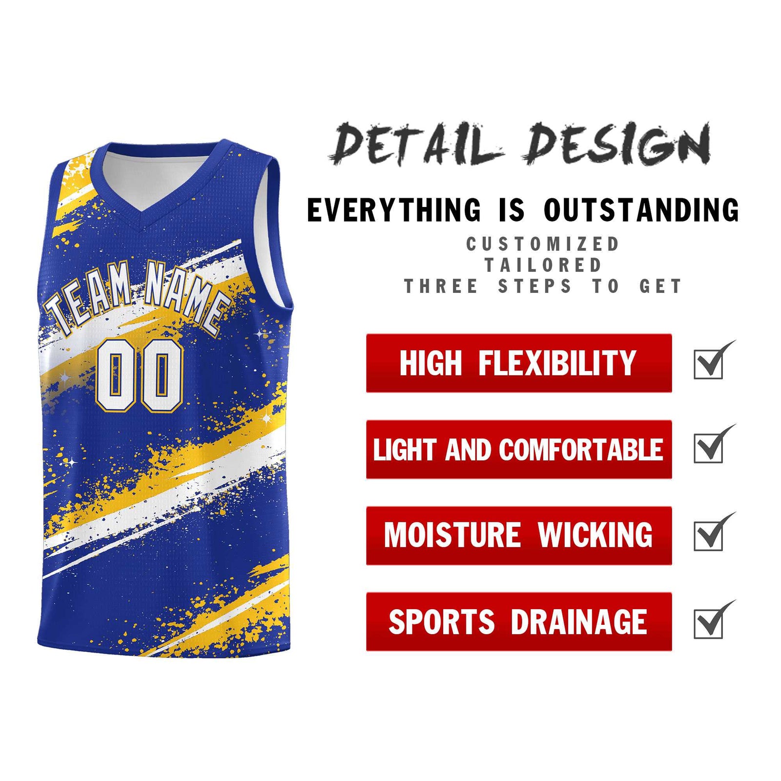 Custom Royal Blue Yellow White Basketball Jersey Stellar Strike Series Cosmic Quick-Drying
