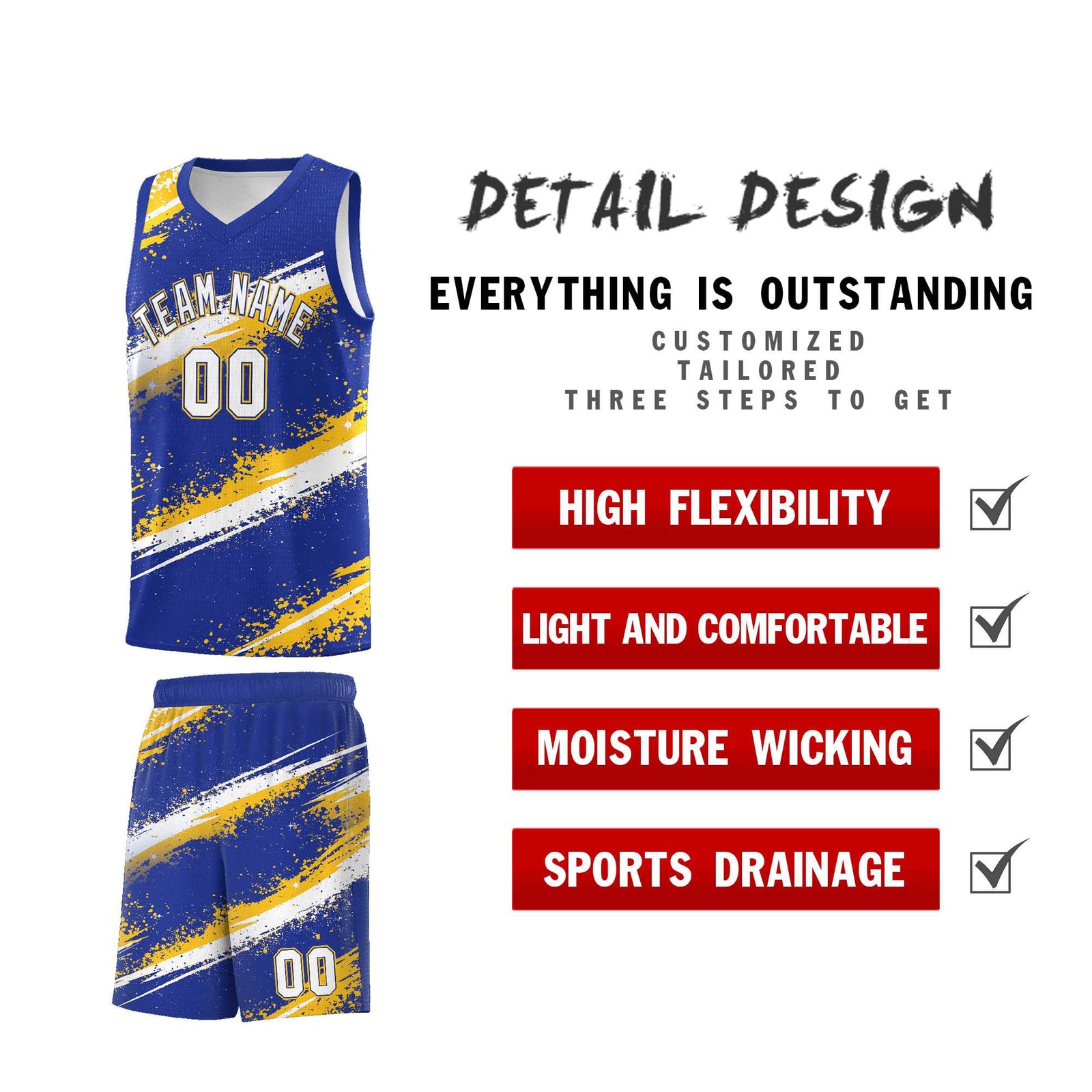 Custom Royal Blue Yellow White Basketball Jersey Stellar Strike Series Cosmic Quick-Drying