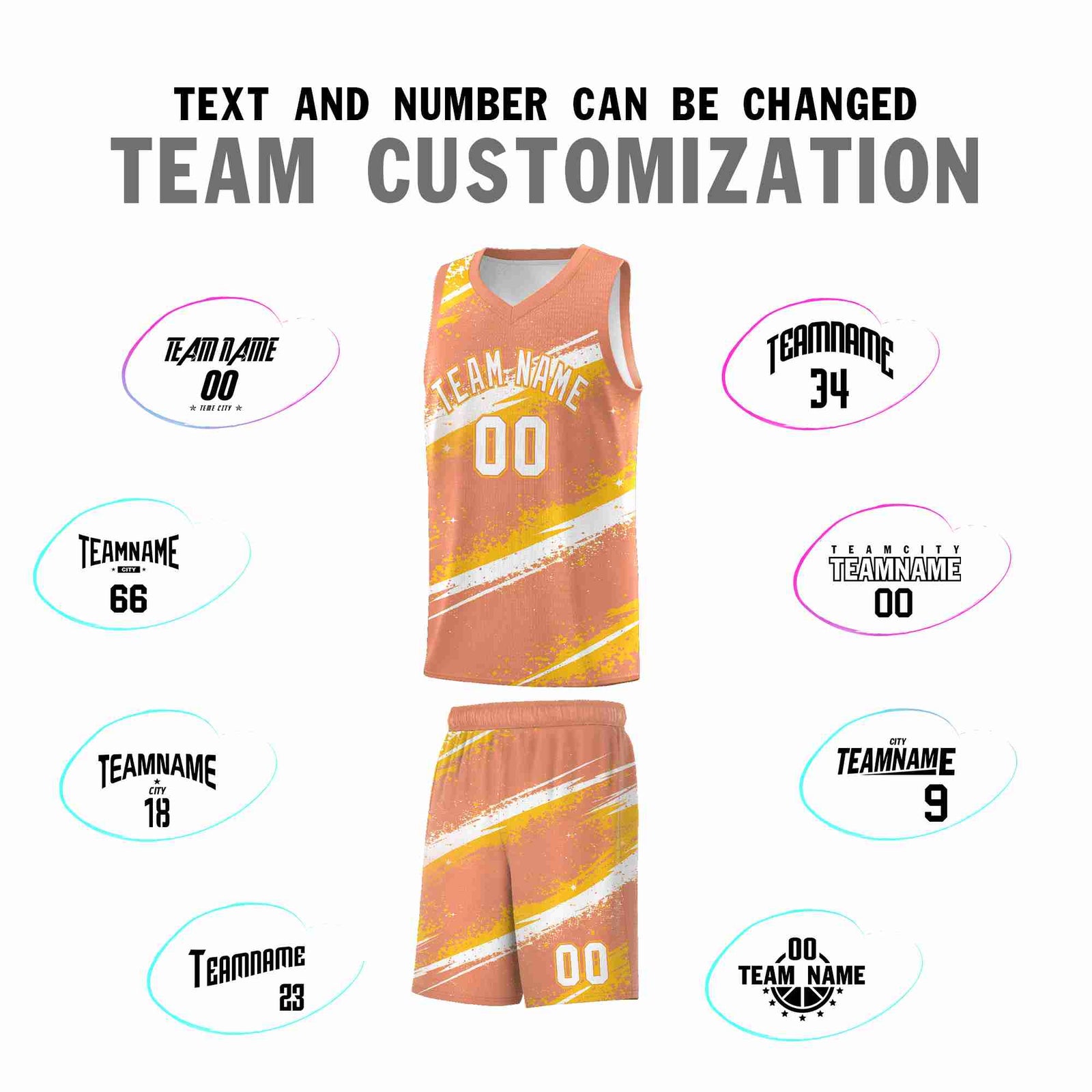 Custom Light Orange Yellow White Basketball Jersey Stellar Strike Series Stellar Wrinkle-Resistant