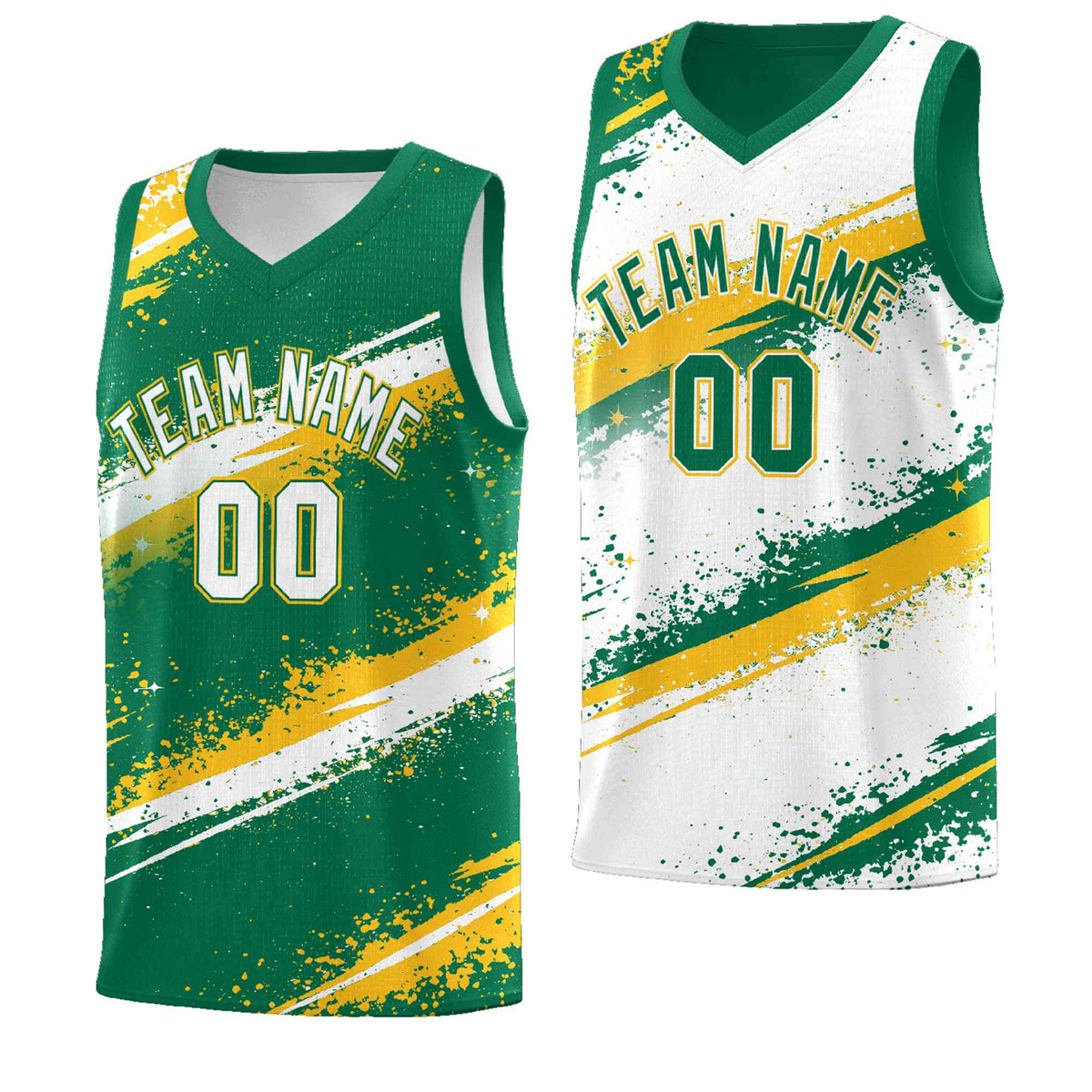 Custom Kelly Green Yellow White Basketball Jersey Stellar Strike Series Reversible Sublimation Printing