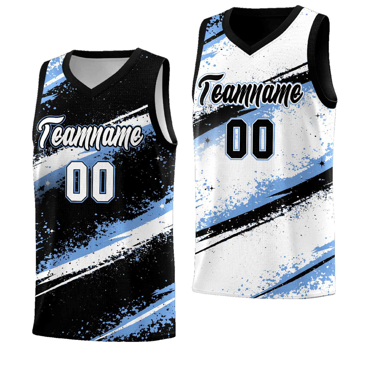 Custom Black Light Blue White Basketball Jersey Stellar Strike Series Splash Quick-Drying