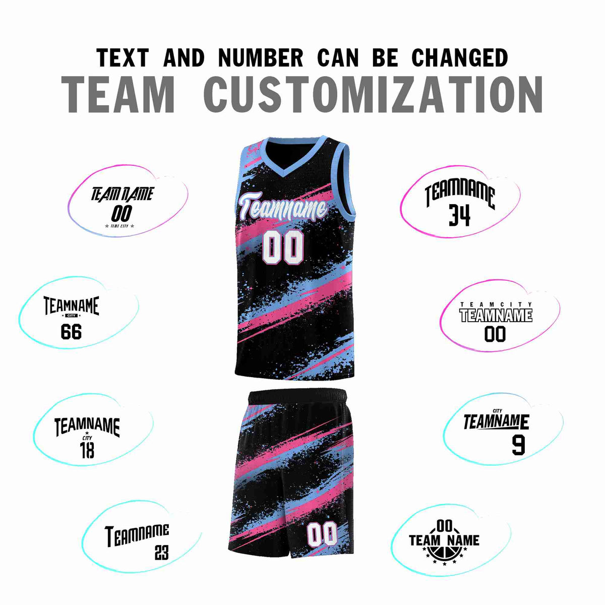 Custom Black Pink Light Blue Basketball Jersey Stellar Strike Series Reversible Lightweight